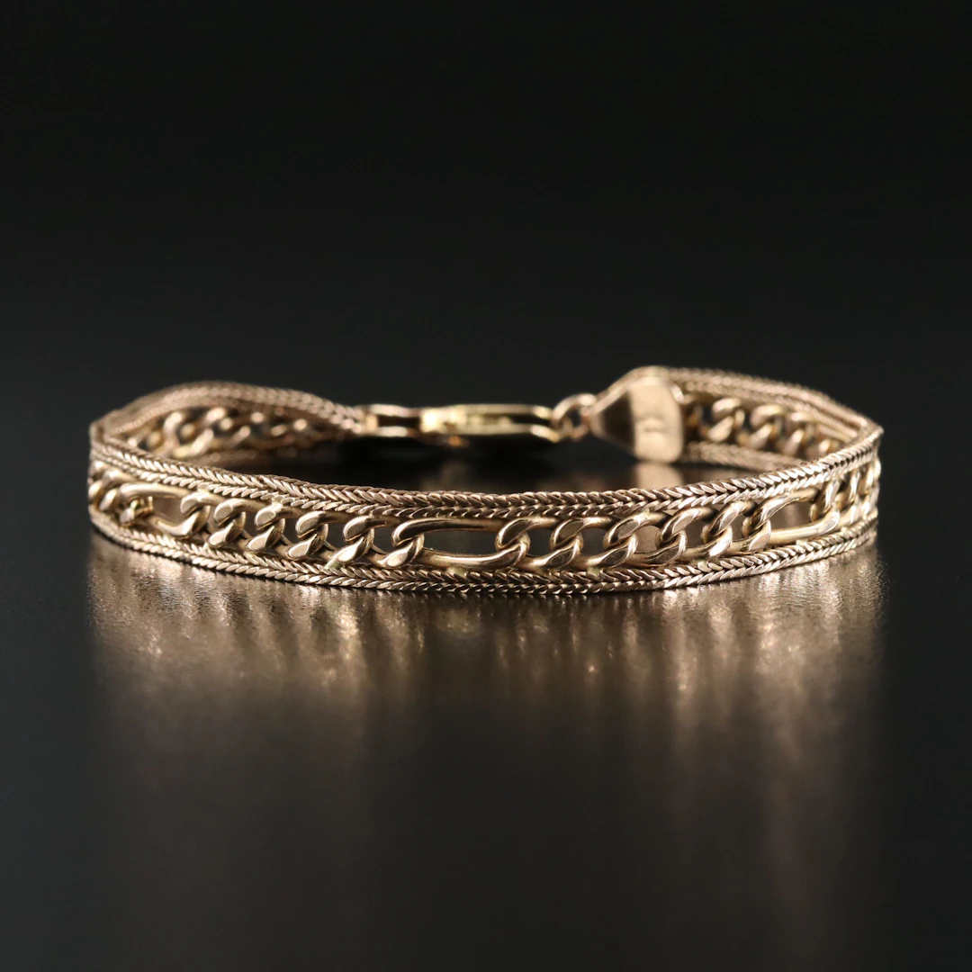 14K Figaro and Foxtail Chain Bracelet