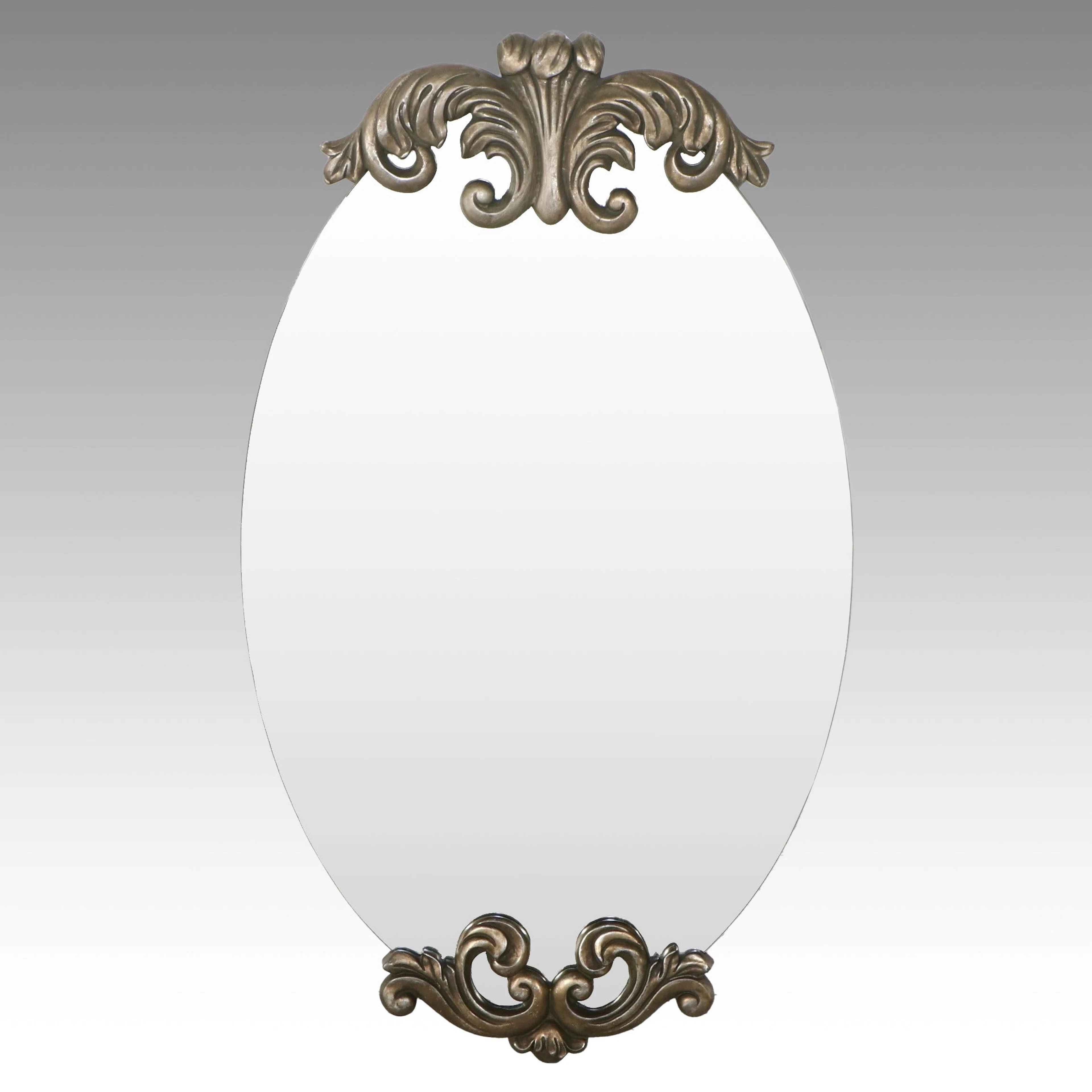 Rococo Style Silvered Wood Accented Oval Wall Mirror