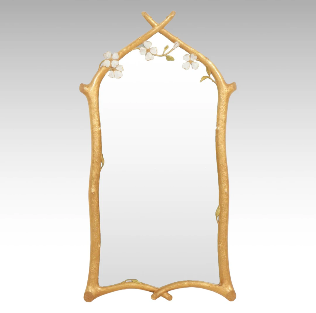 Carvers' Guild "Flowering Dogwood" Gilt-Painted Wall Mirror by Carol Canner