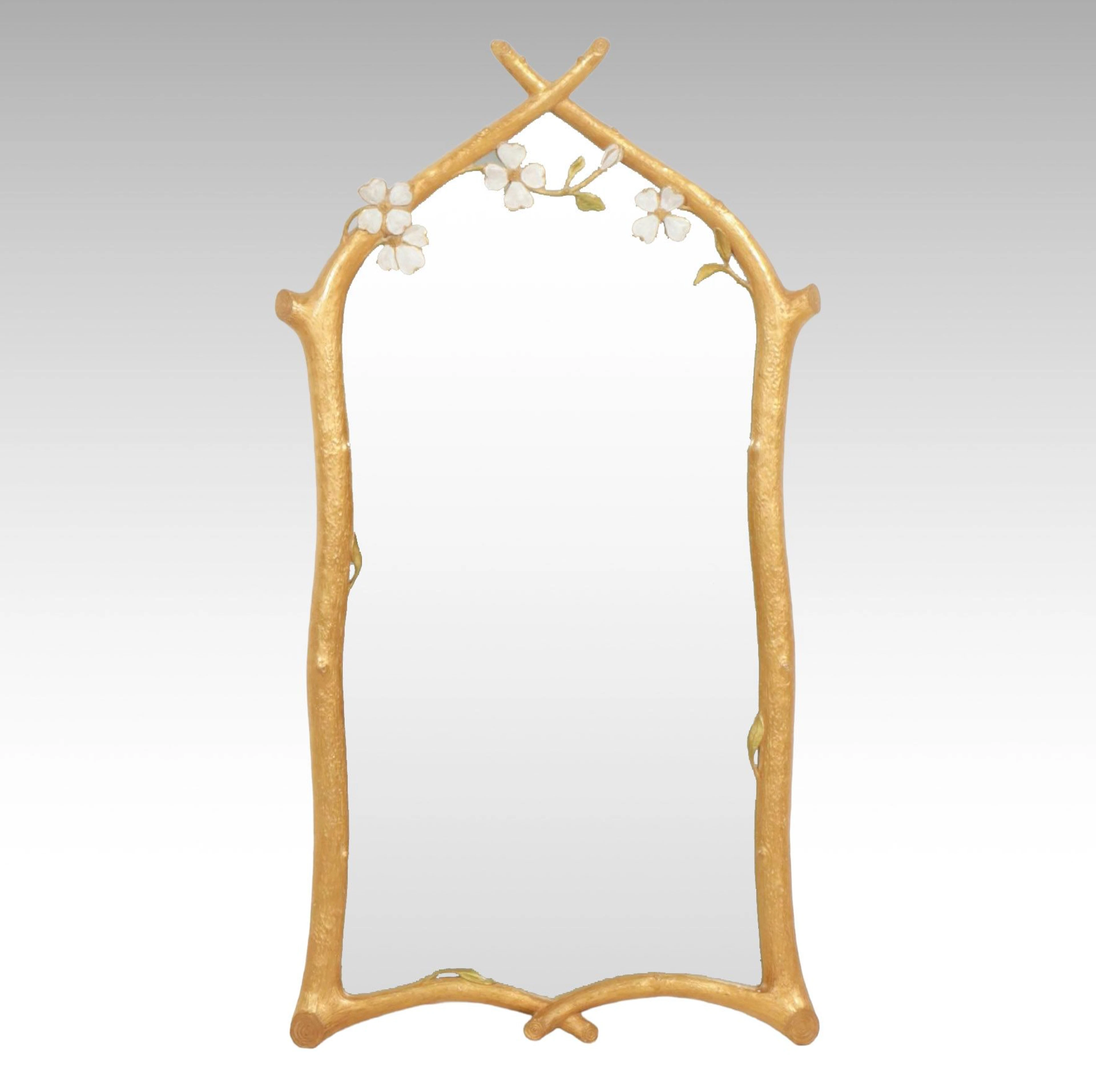 Carvers' Guild "Flowering Dogwood" Gilt-Painted Wall Mirror by Carol Canner