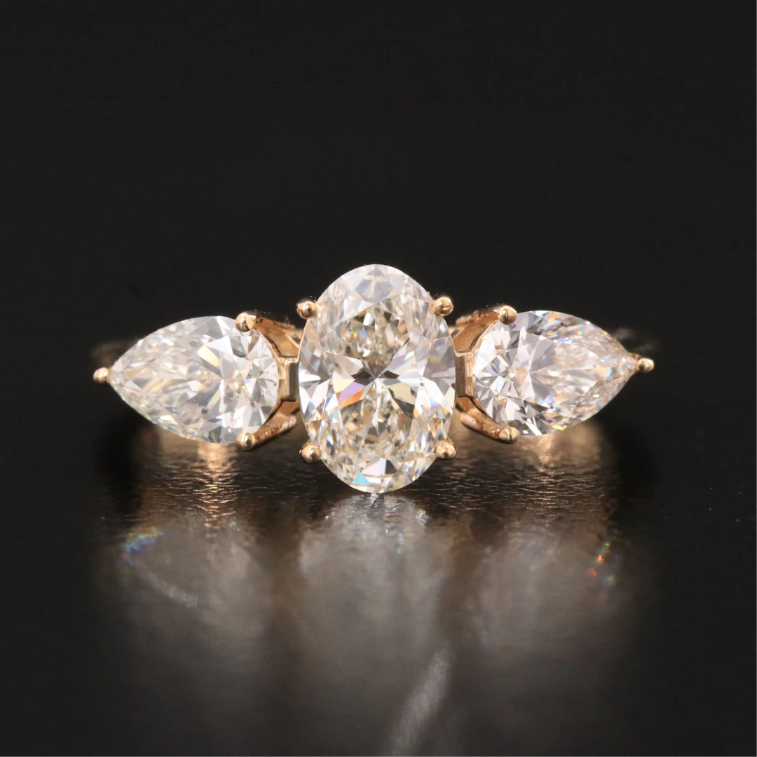 14K 1.73 CTW Diamond Three Stone Ring with GIA Reports