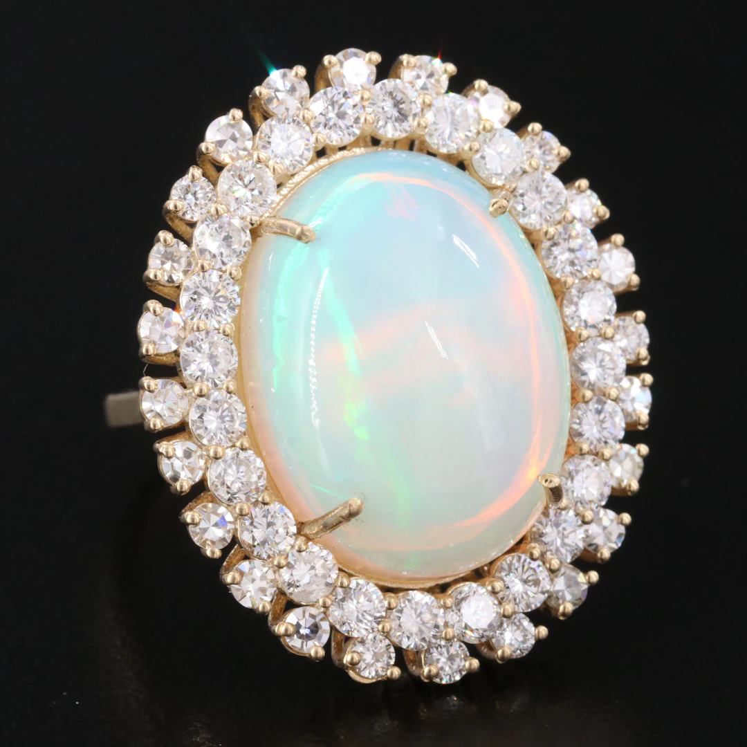 14K 10.04 CT Opal and 2.10 CTW Diamond Ring