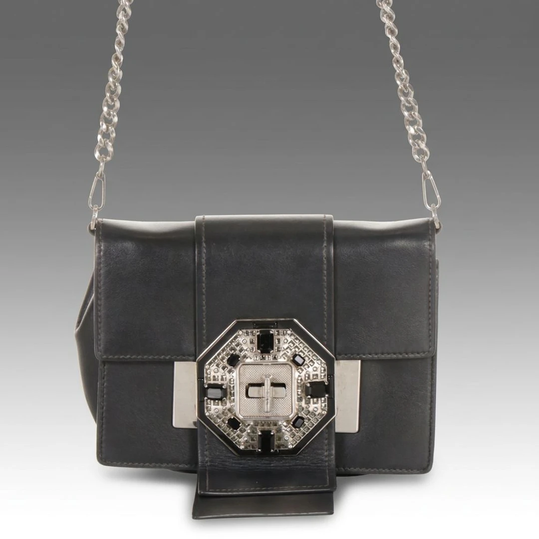 Prada City Jewels Ribbon Black Calf Leather Crossbody Bag