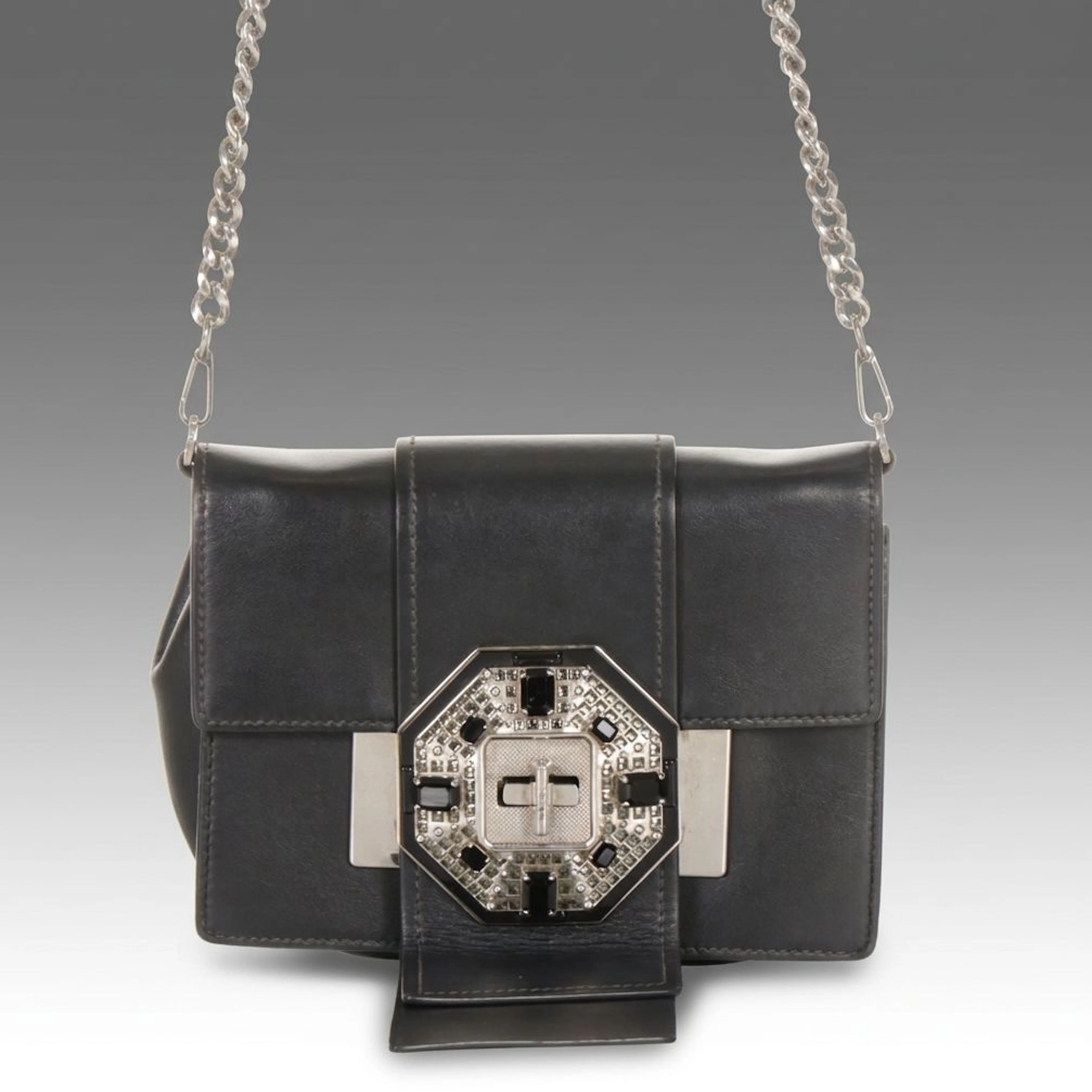 Prada City Jewels Ribbon Black Calf Leather Crossbody Bag