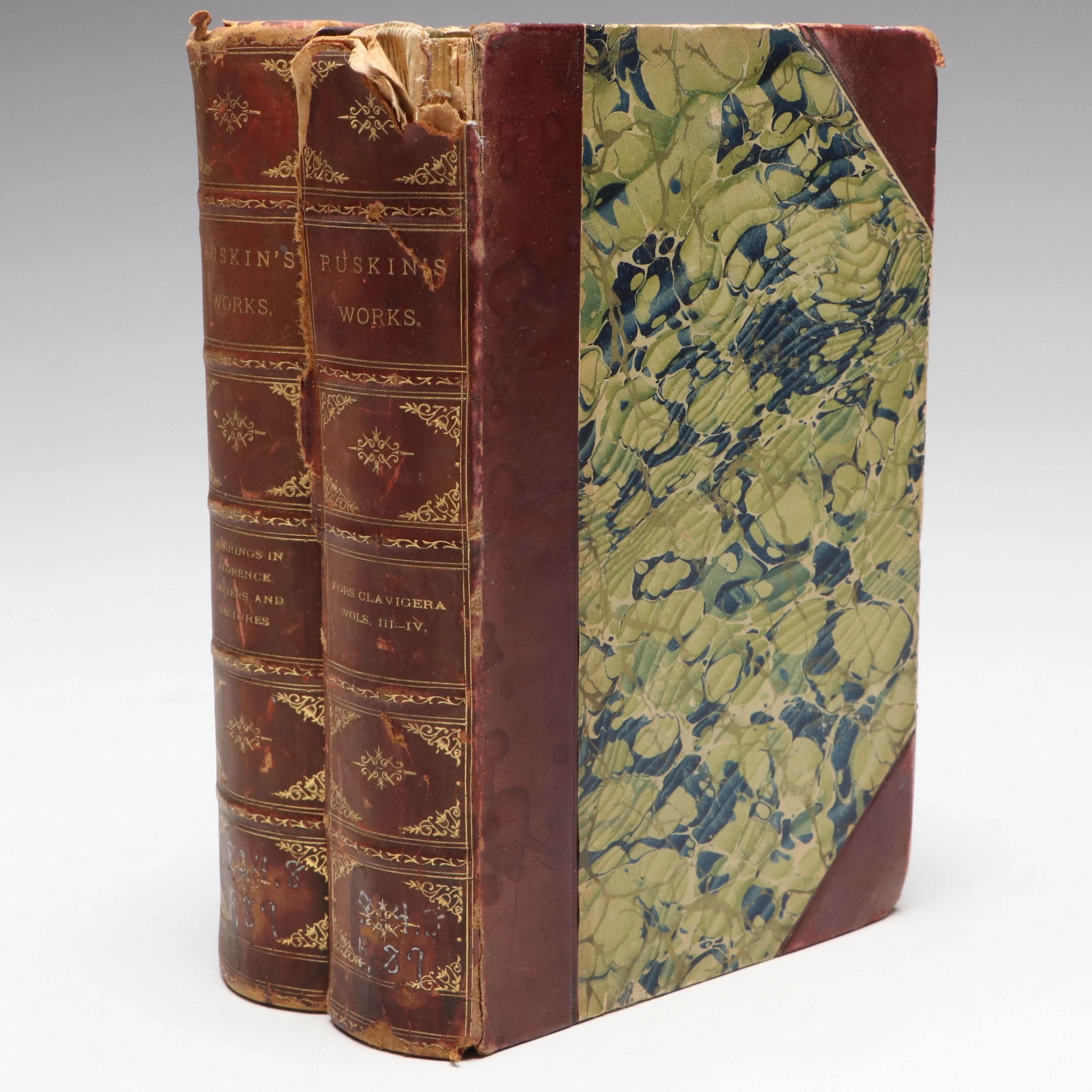 Leather Bound "The Works of John Ruskin" Partial Set, Early 20th Century