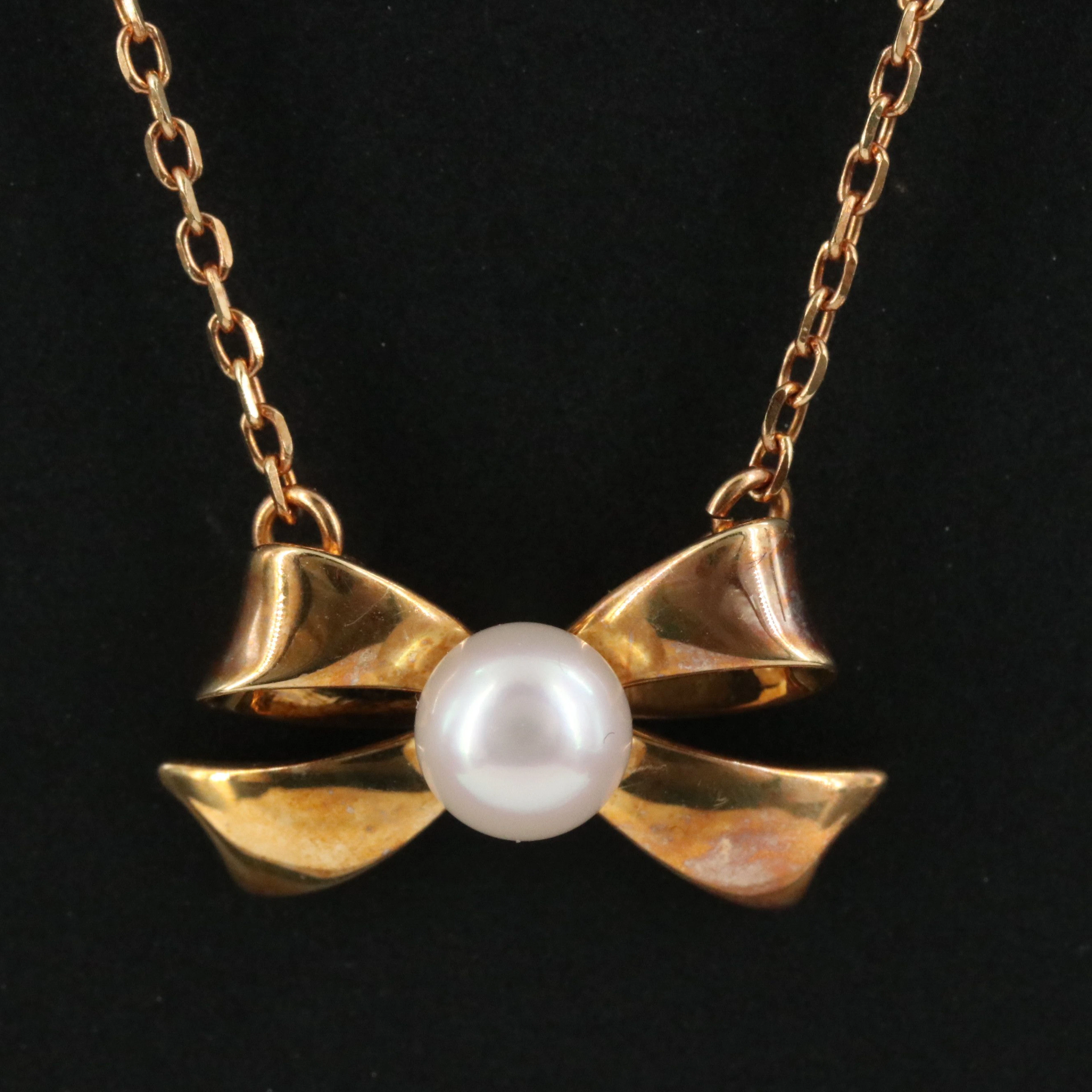 Mikimoto 18K Pearl Ribbon Bow Necklace