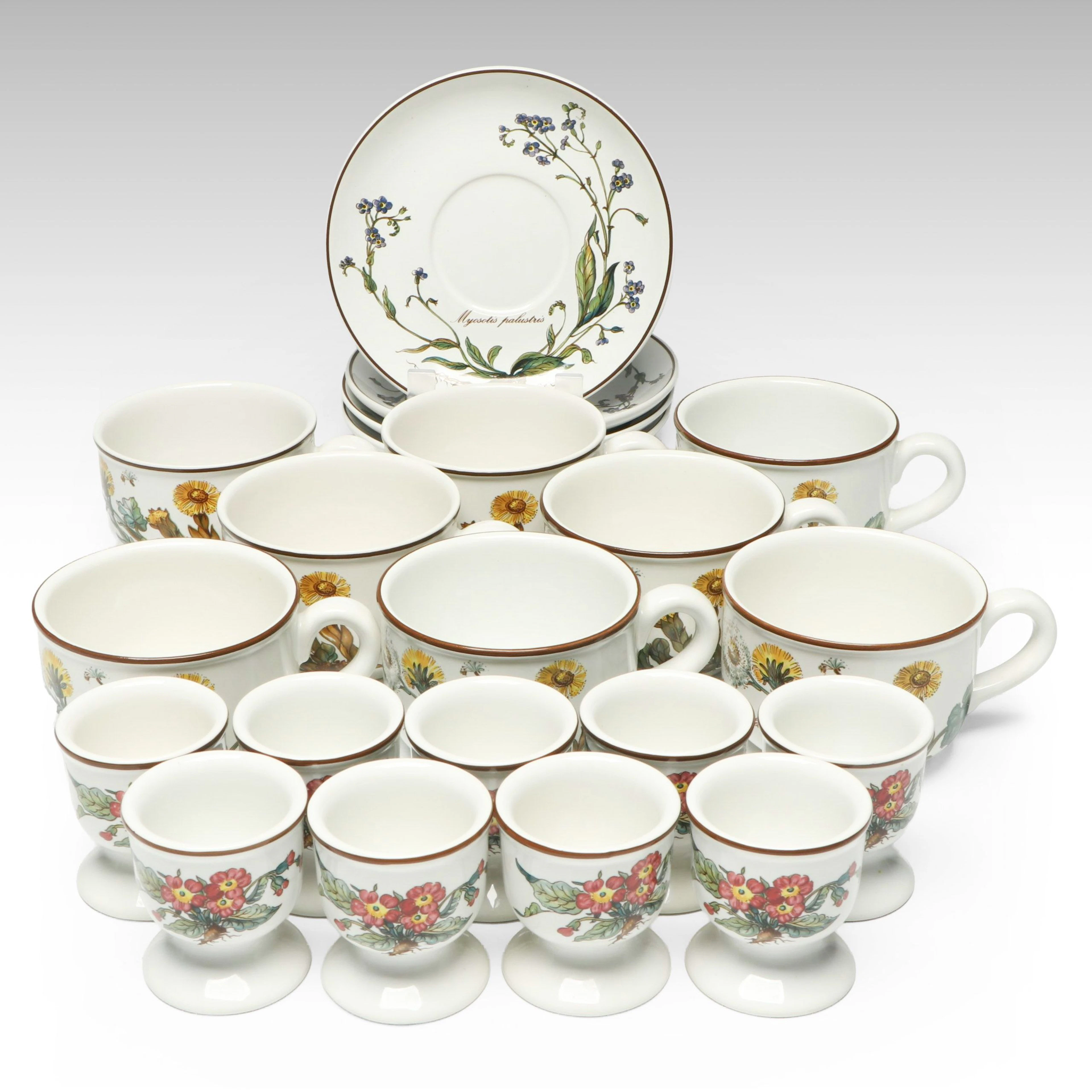 Villeroy & Boch "Botanica" Cups and Saucers with Egg Cups, 1983-2008