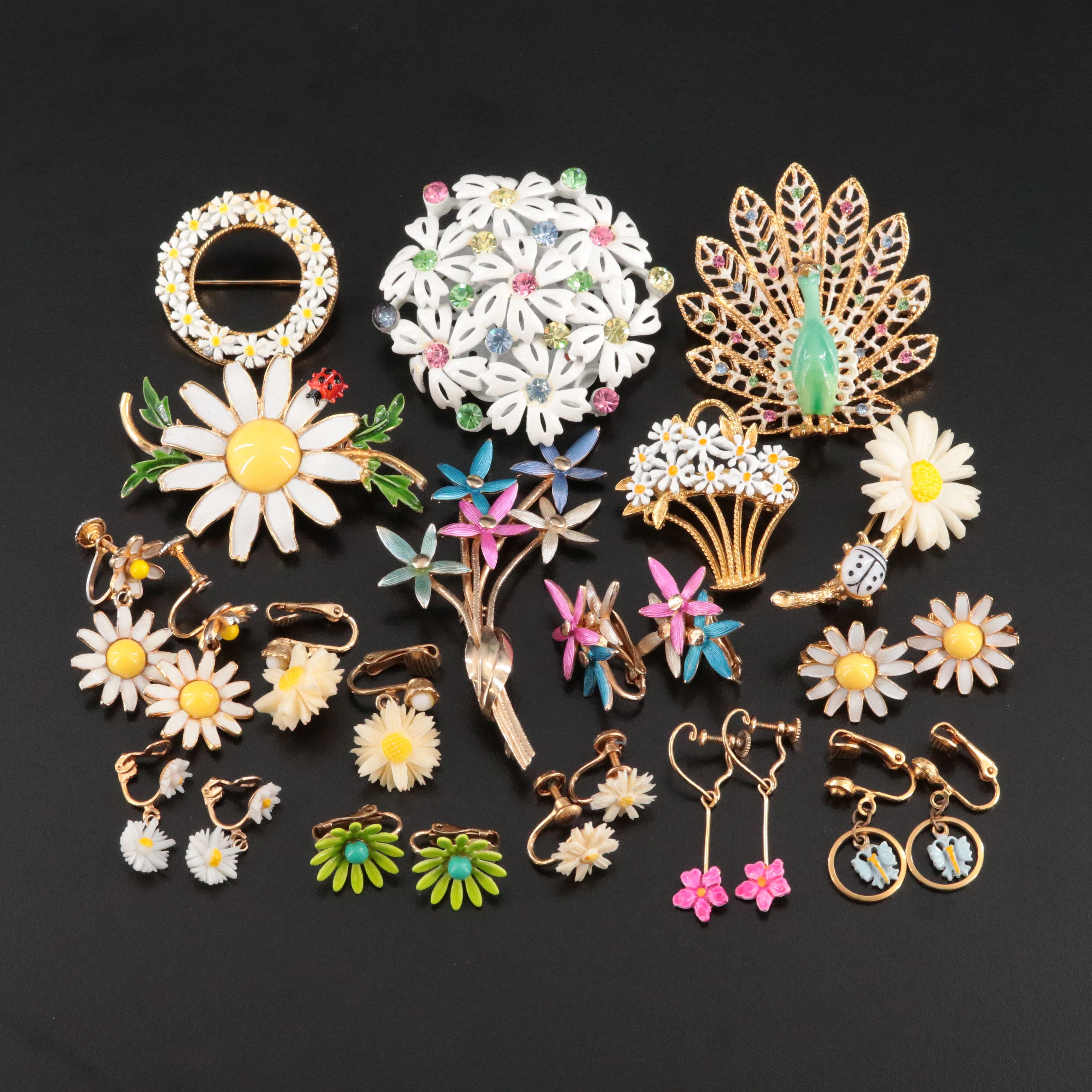 Kramer, Weiss and Peacock Featured in Vintage Rhinestone Floral Jewelry
