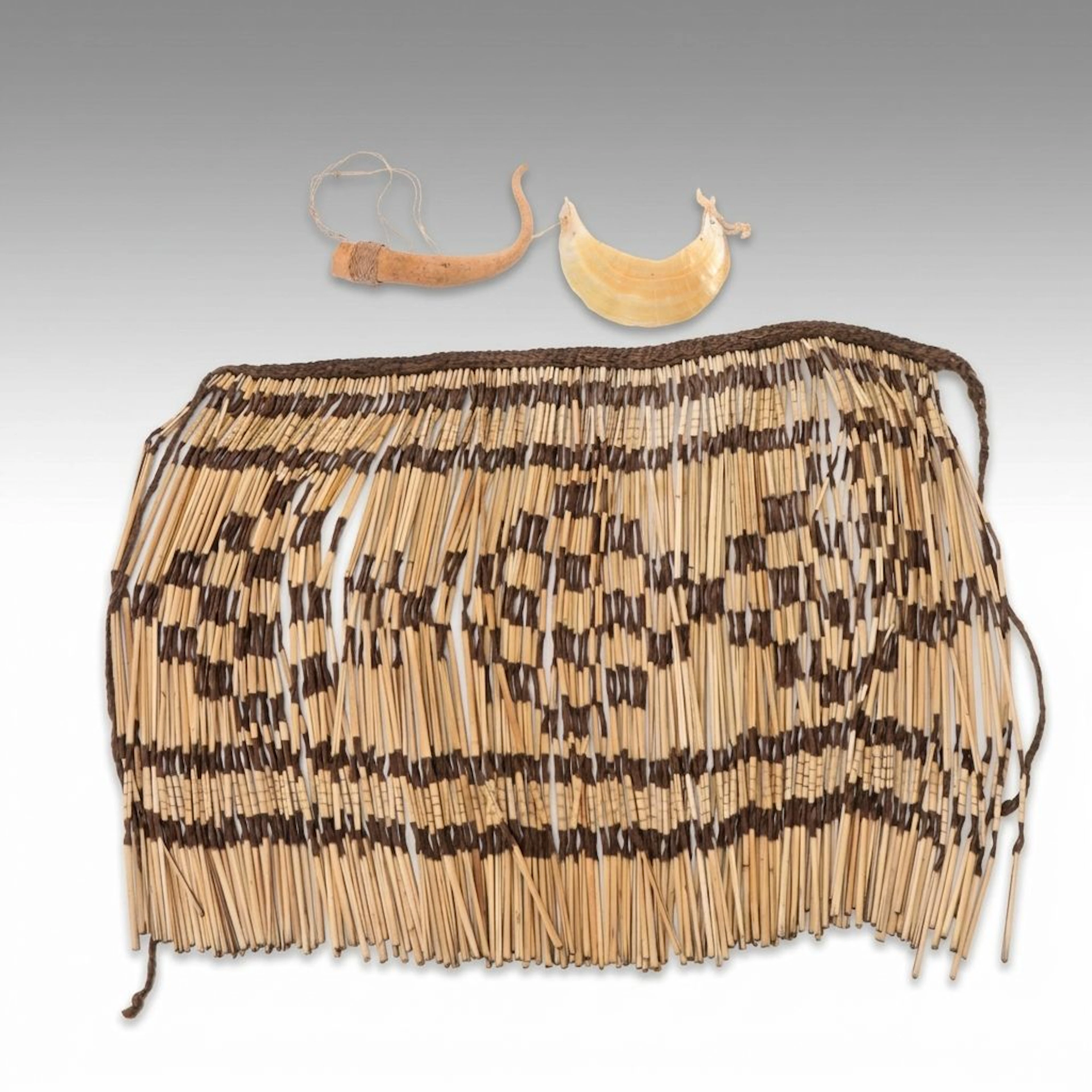 Maori "Piupiu" Flax Skirt with Papua New Guinea Kina Shell Necklace