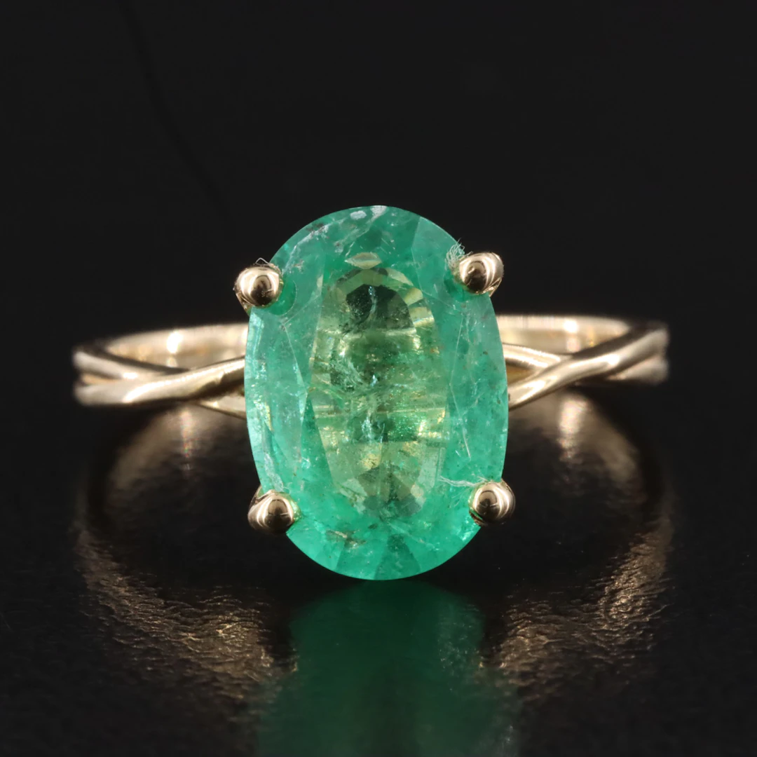 14K 2.81 CT Zambian Emerald Solitaire Ring with IGI Report