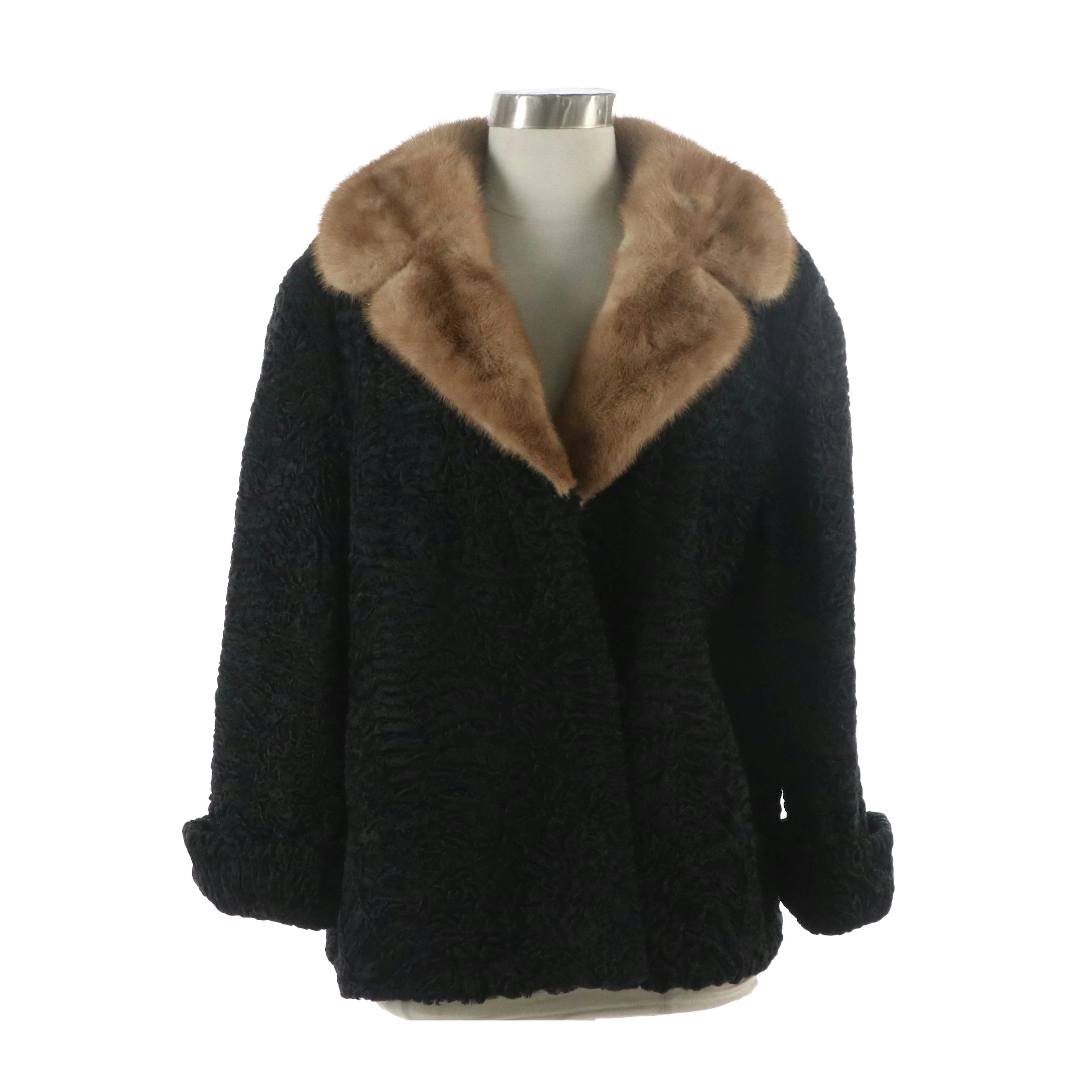 Briskin-Berk Furs Black Persian Lamb Jacket with Mink Collar