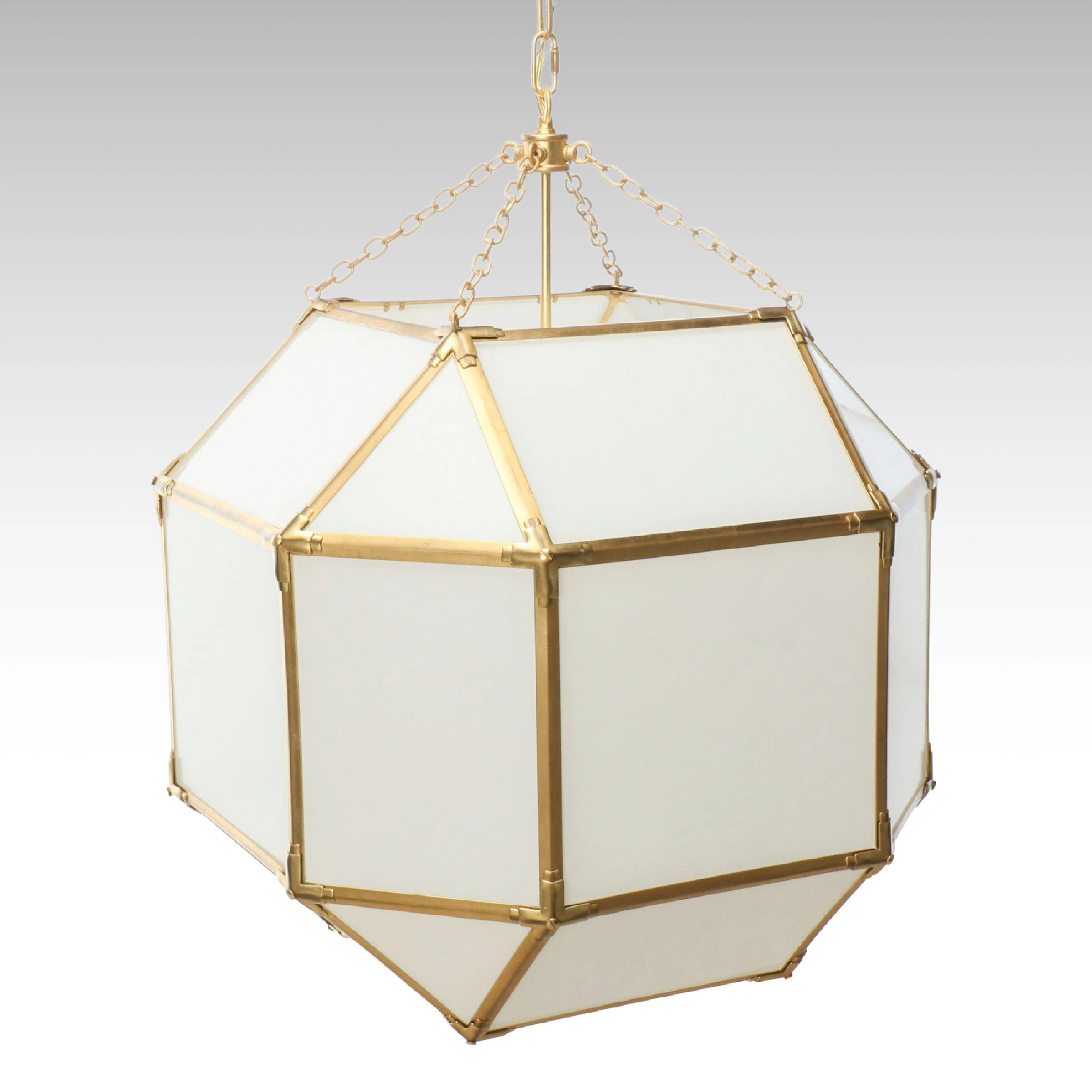 Visual Comfort & Co. Gilded Iron White Glass "Morris" Grande Lantern Chandelier