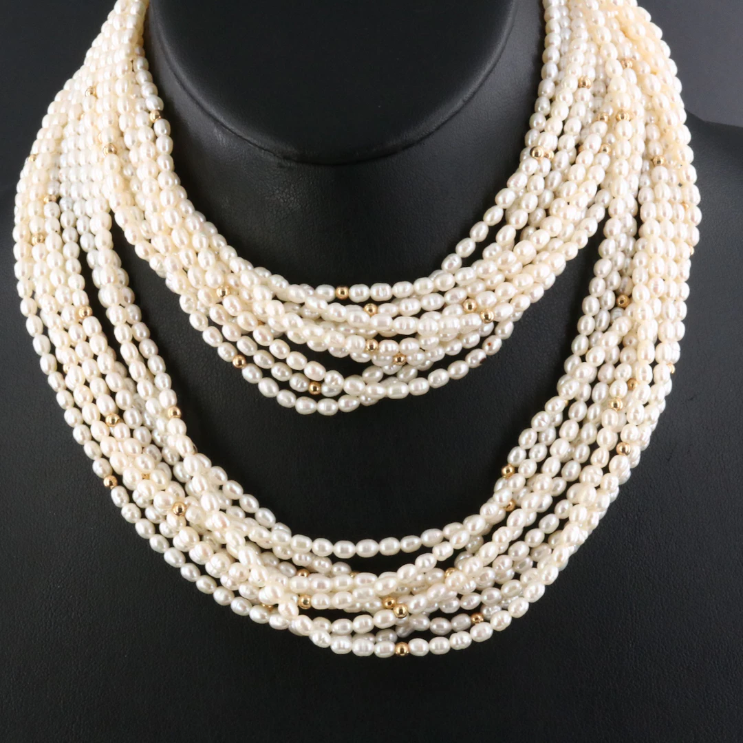 Pearl Torsade Necklace with 14K Clasp and Accents