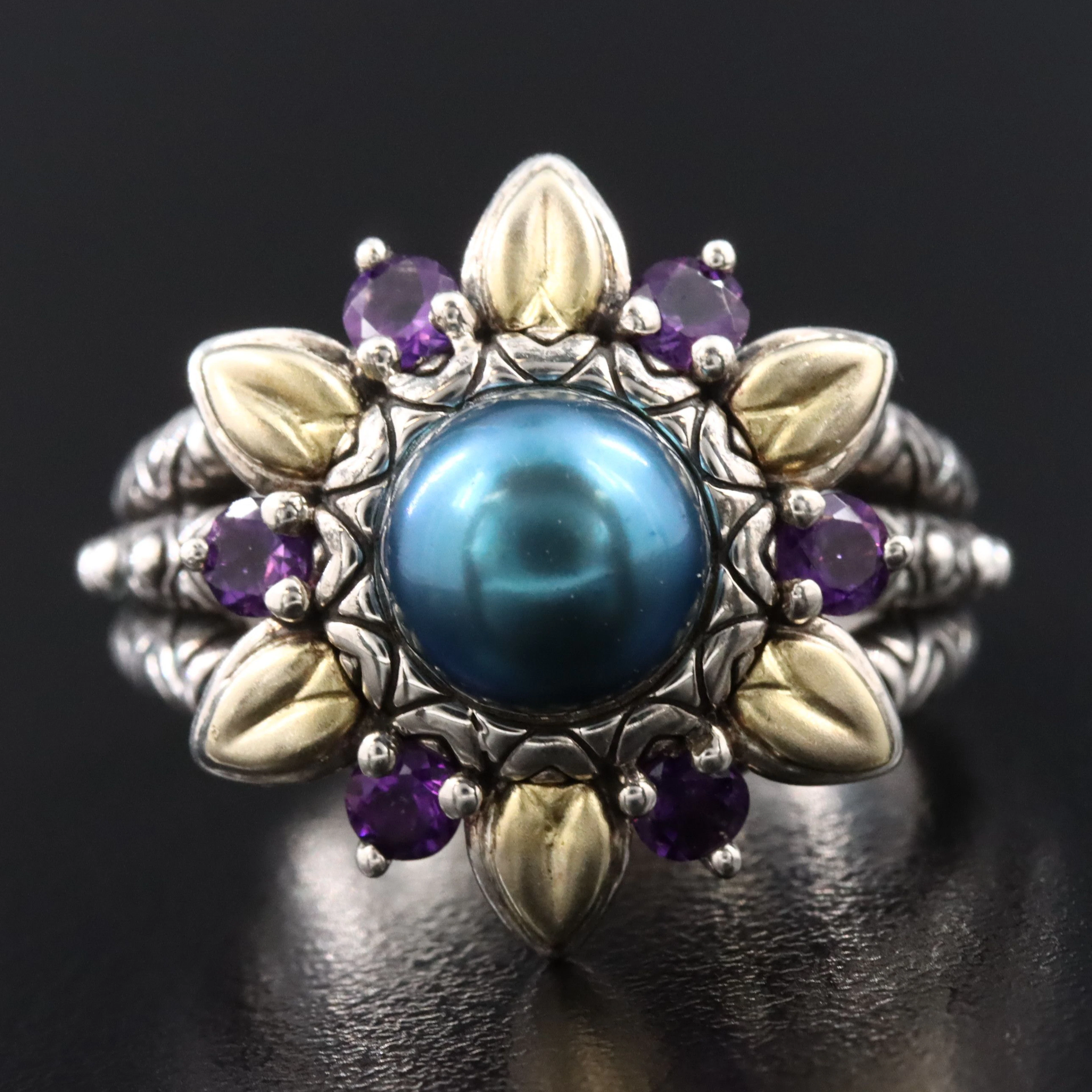 Barbara Bixby Sterling Pearl and Amethyst Ring with 18K Accents