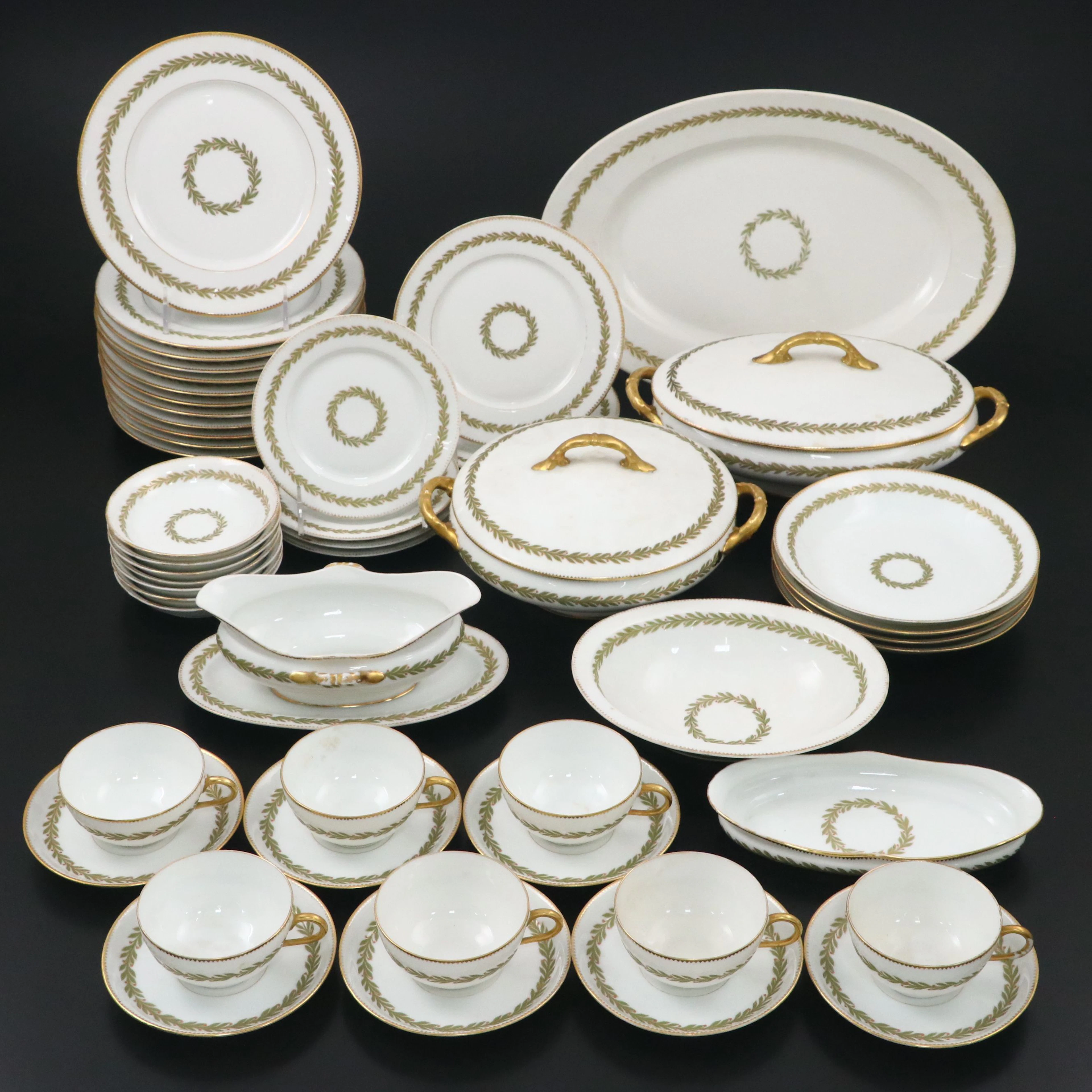 Charles Martin French Limoges Gilt Laurel Wreath Porcelain Dinnerware