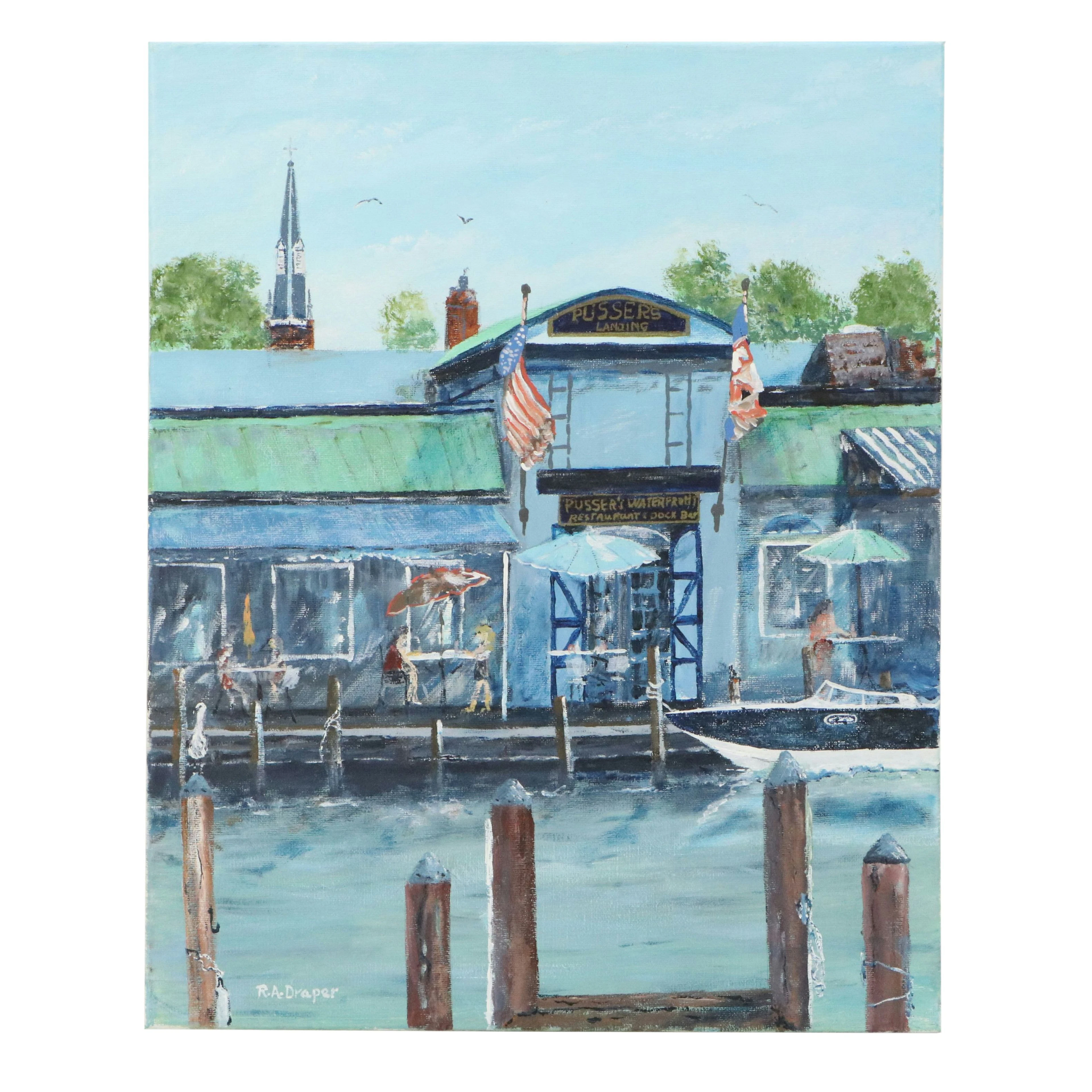 R. A. Draper Landscape Acrylic Painting "Pusser's Landing"