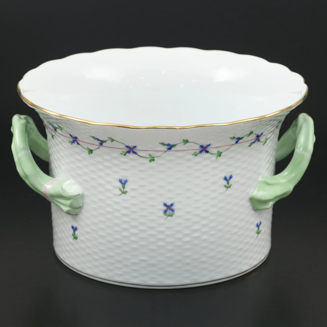 Herend "Blue Garland" Hand-Painted Porcelain Handled Cachepot, 1993