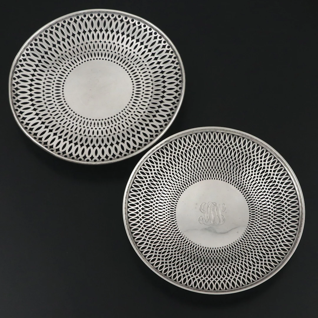 Sterling Silver Reticulated Plates, Early to Mid-20th Century
