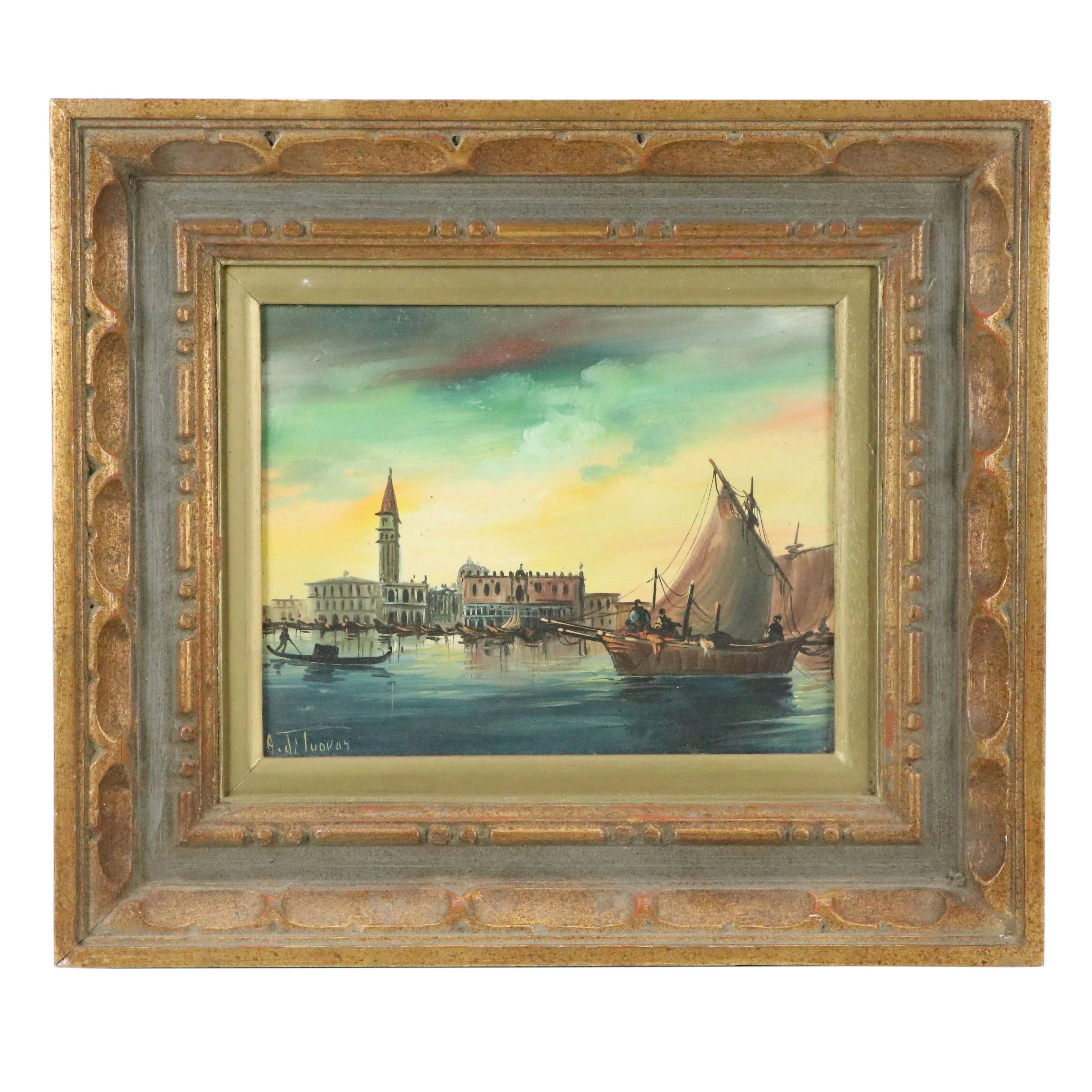 Impressionistic Oil Painting of Venetian Lagoon, Early to Mid-20th Century