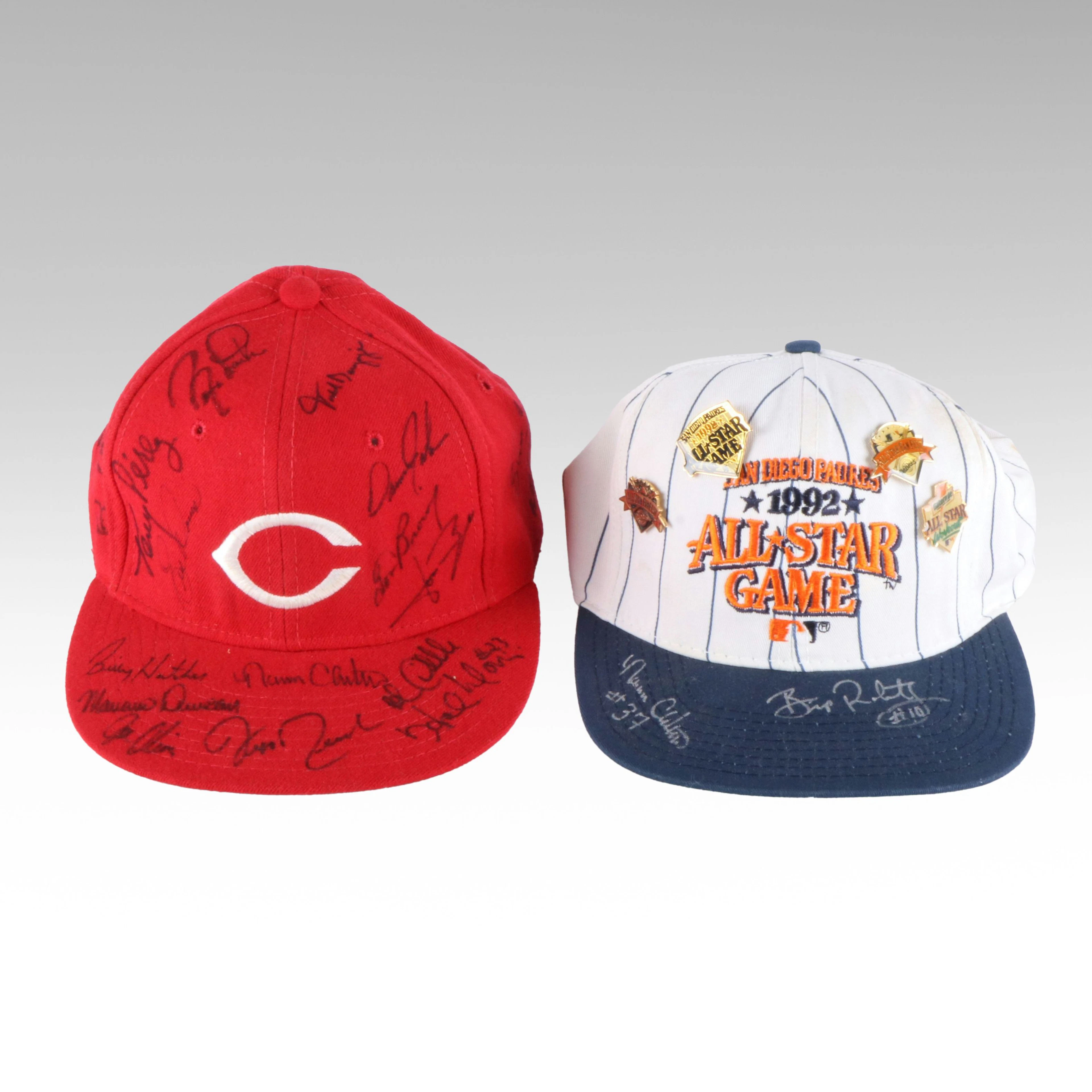 1990 Cincinnati Reds Team-Signed Baseball Cap and 1992 All-Star Game Signed Cap