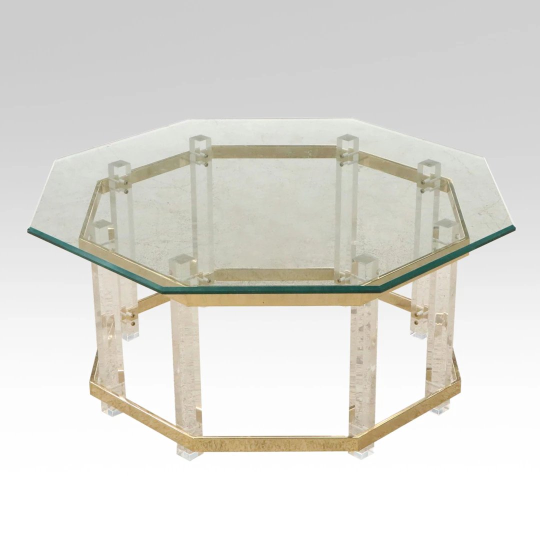 Glass Top Brass and Acrylic Coffee Table, Manner of Charles Hollis Jones