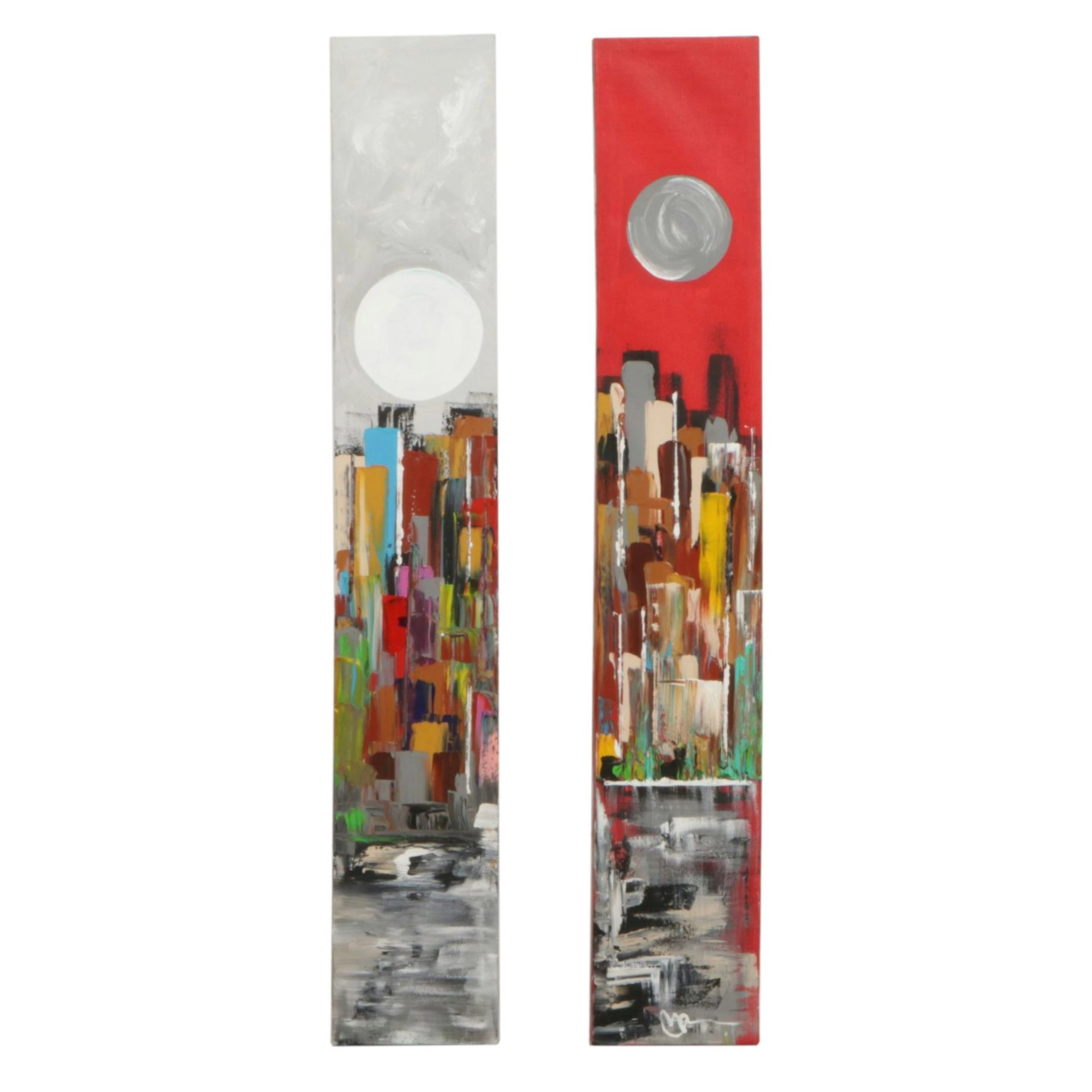 Mac Worthington Abstract Acrylic Cityscape Diptych, 2019