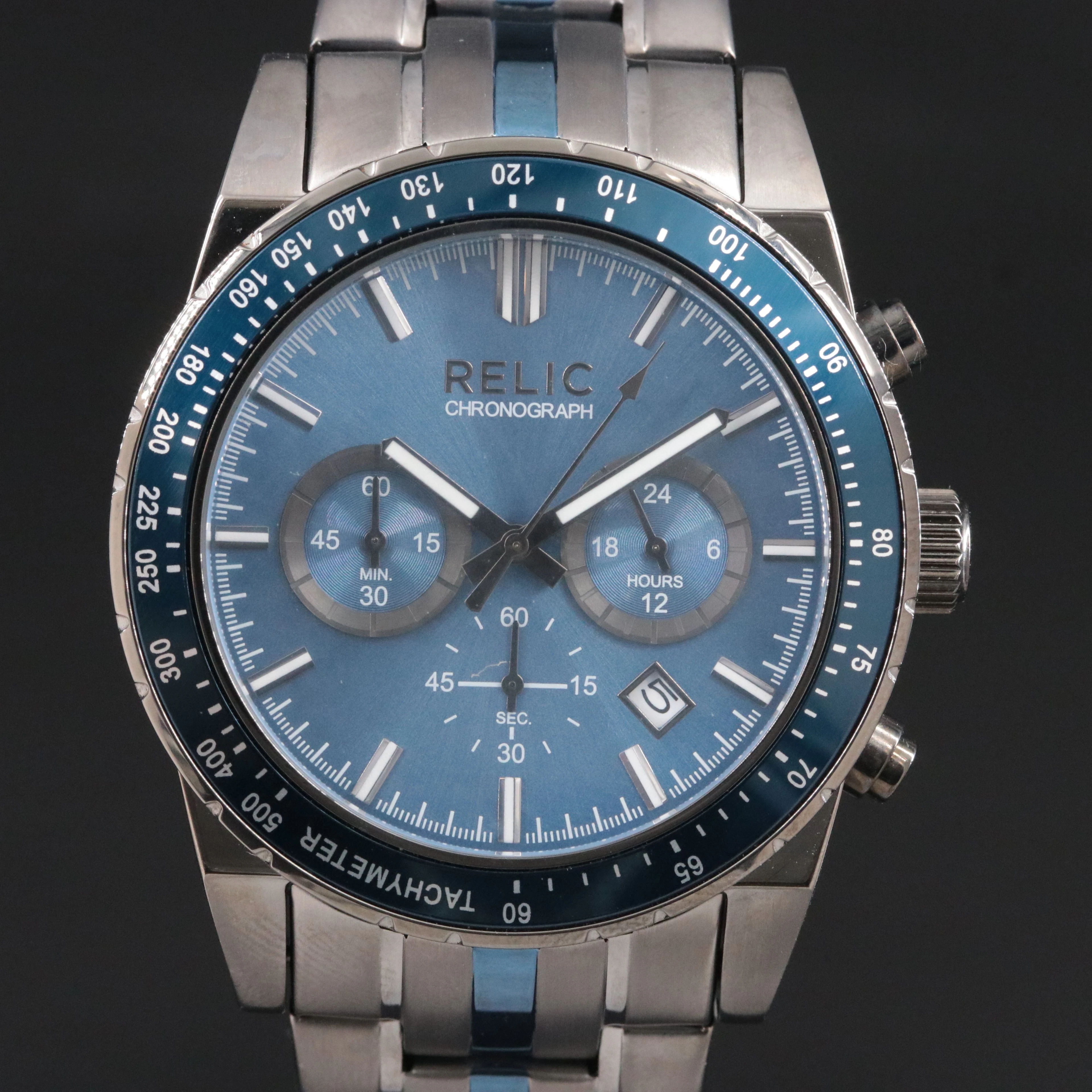 Relic Chronograph Blue Dial Stainless Steel Quartz Watch