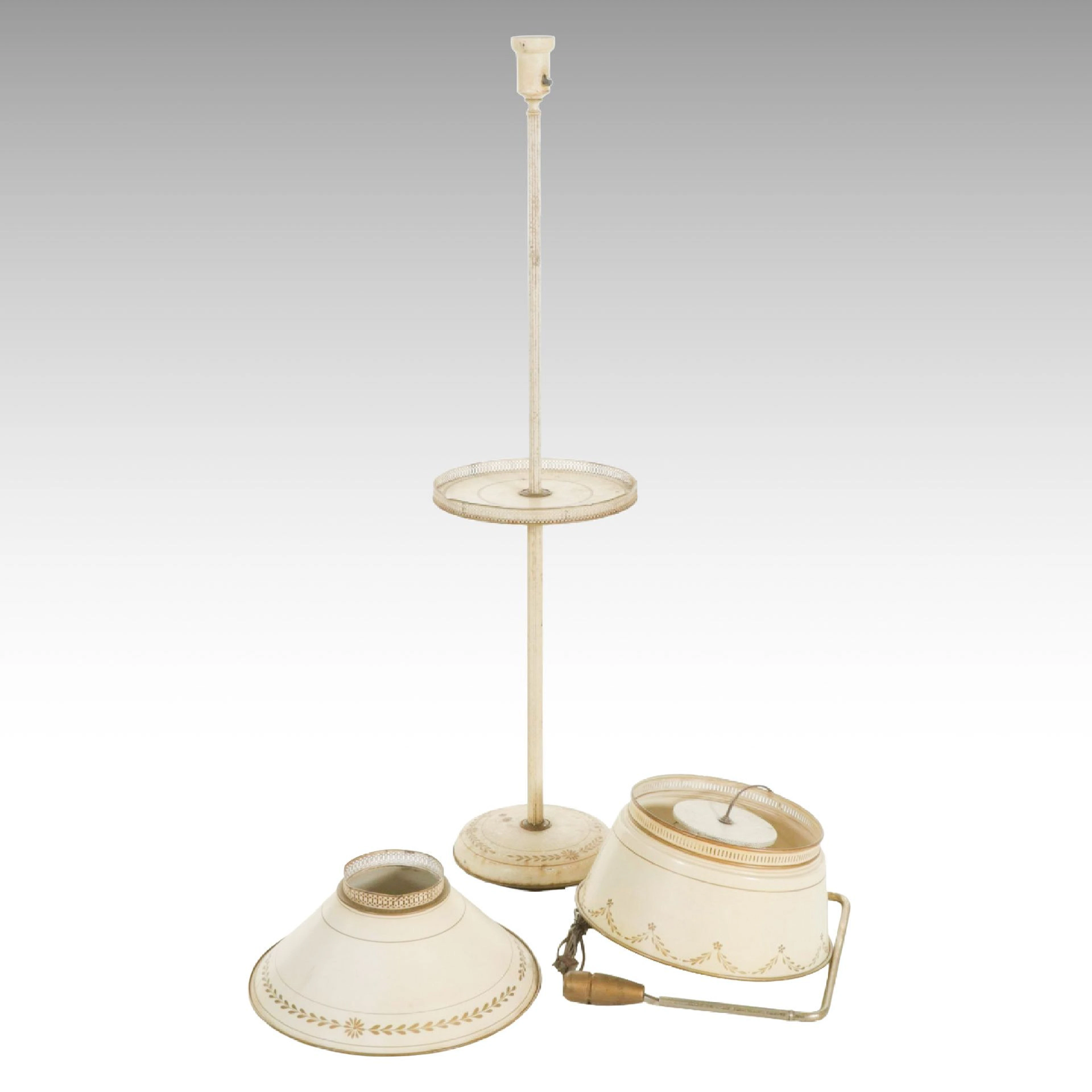 Cream Metal Toleware Floor Lamp and Counter Weight Wall Sconce