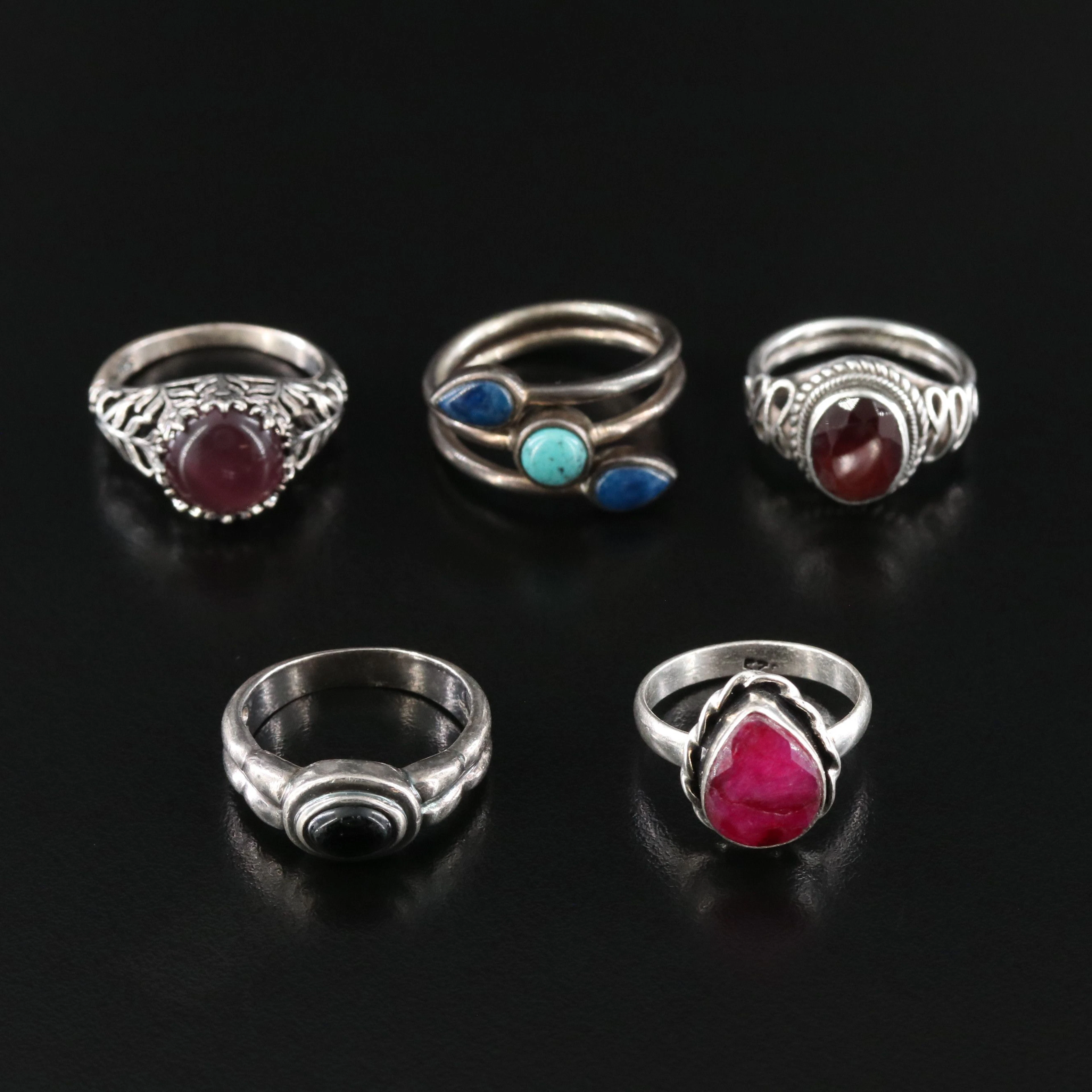 Sterling Gemstone Ring Collection with Garnet, Corundum, and Turquoise