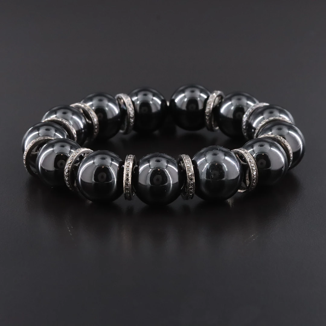 Sheryl Lowe Sterling Black Onyx and Fancy Black Diamond Station Bracelet