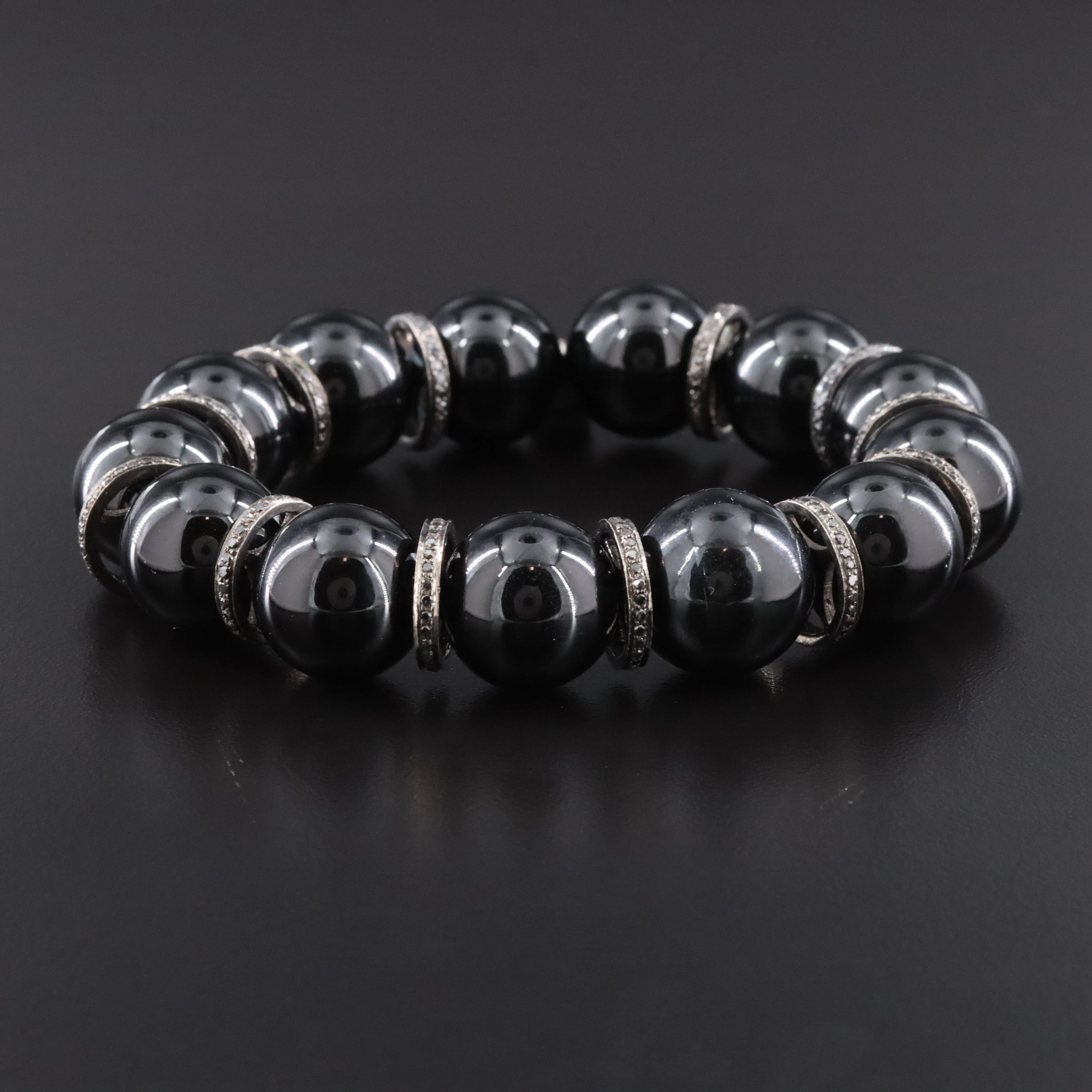 Sheryl Lowe Sterling Black Onyx and Fancy Black Diamond Station Bracelet