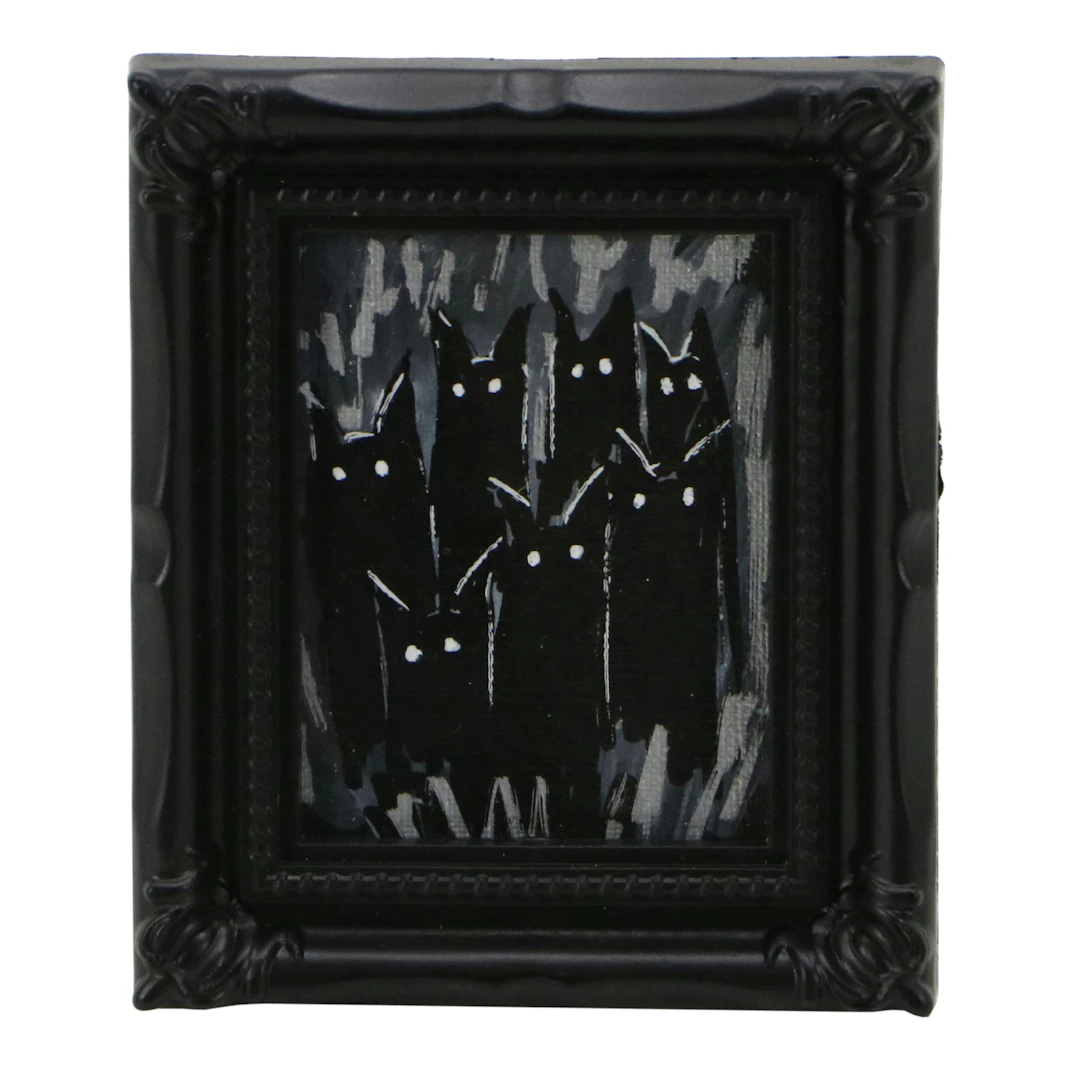 Nina Smit Miniature Nocturne Acrylic Painting of Cats, 2026