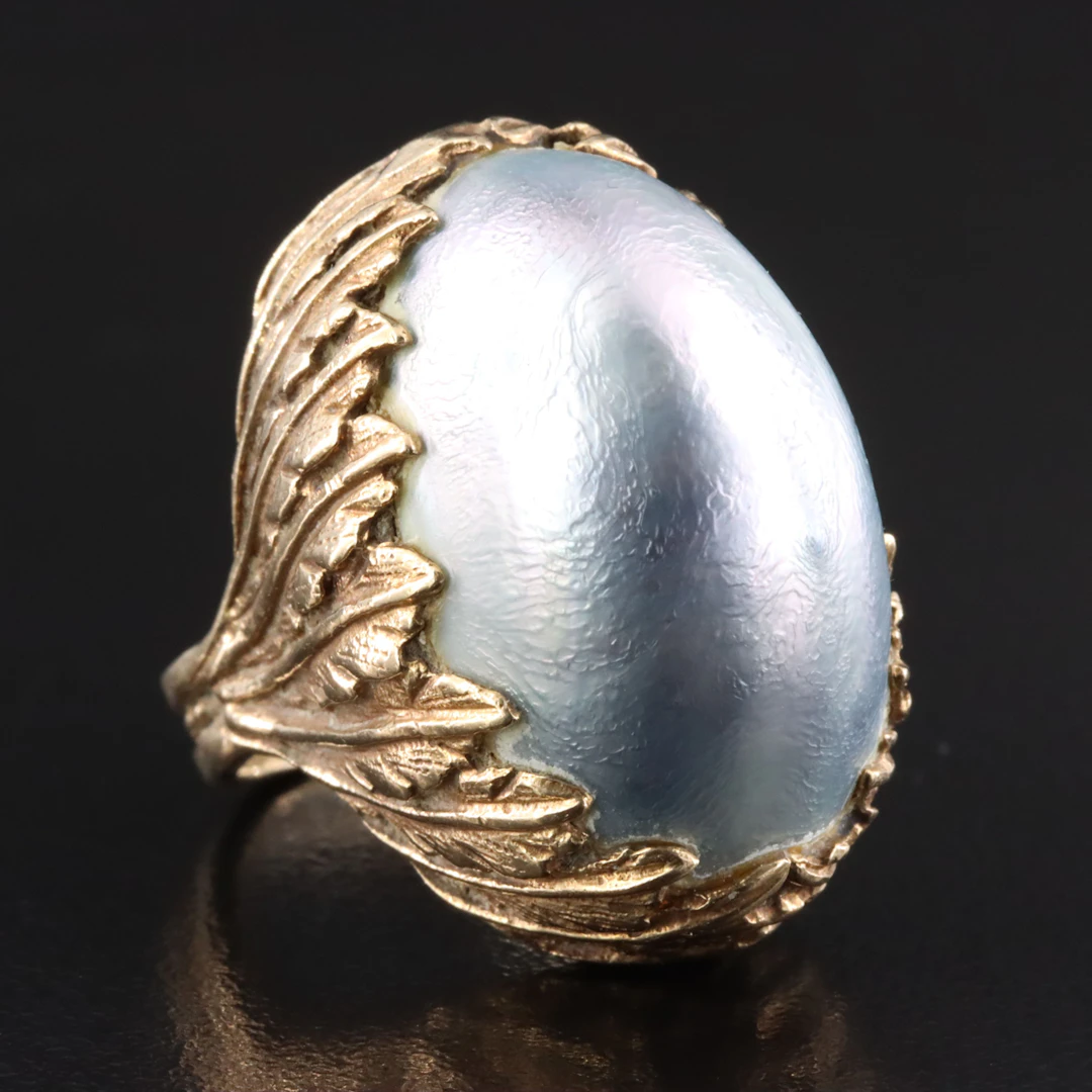 Vintage 14K Mabé Pearl Feather Ring