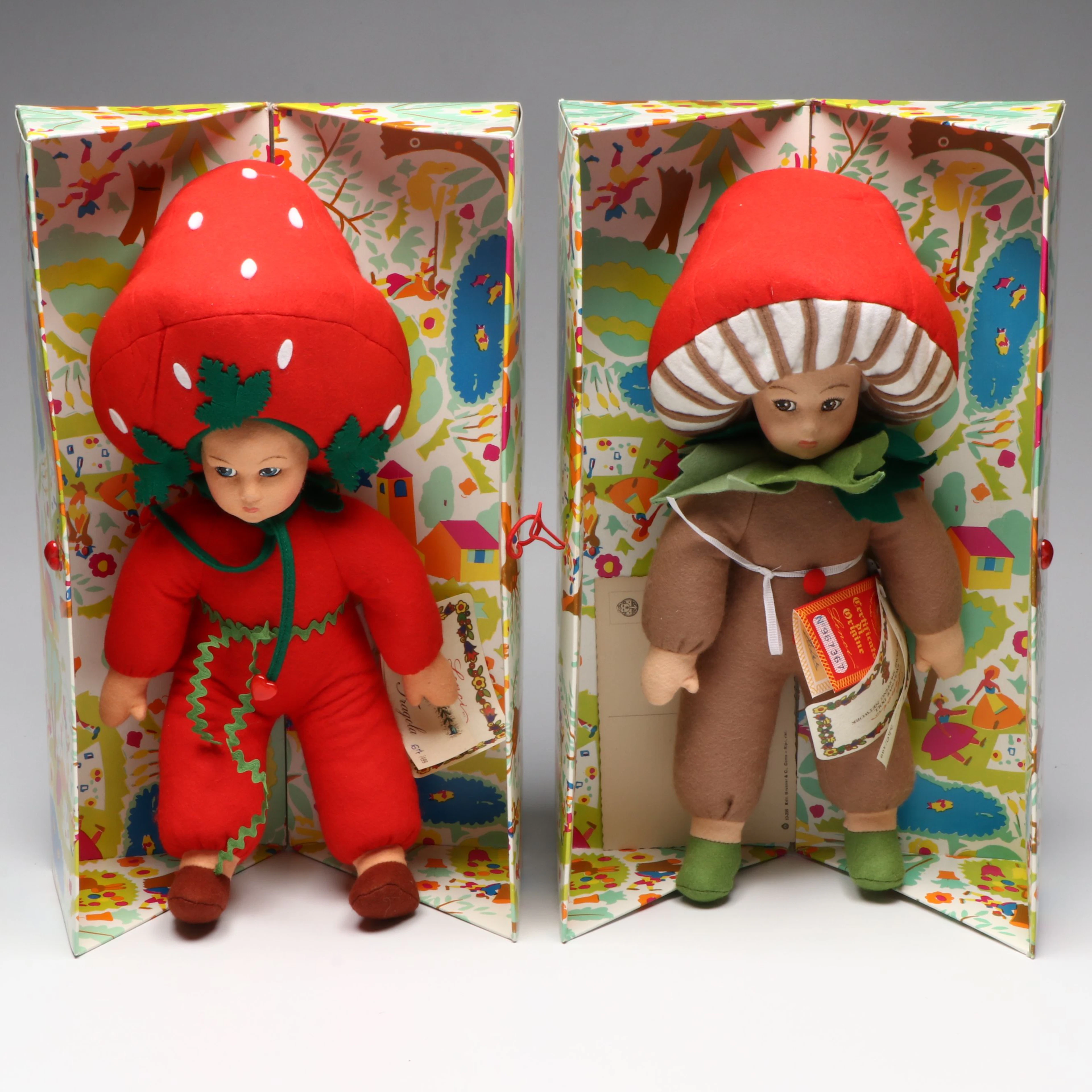 Lenci Limited Edition Strawberry and Mushroom Felt Dolls
