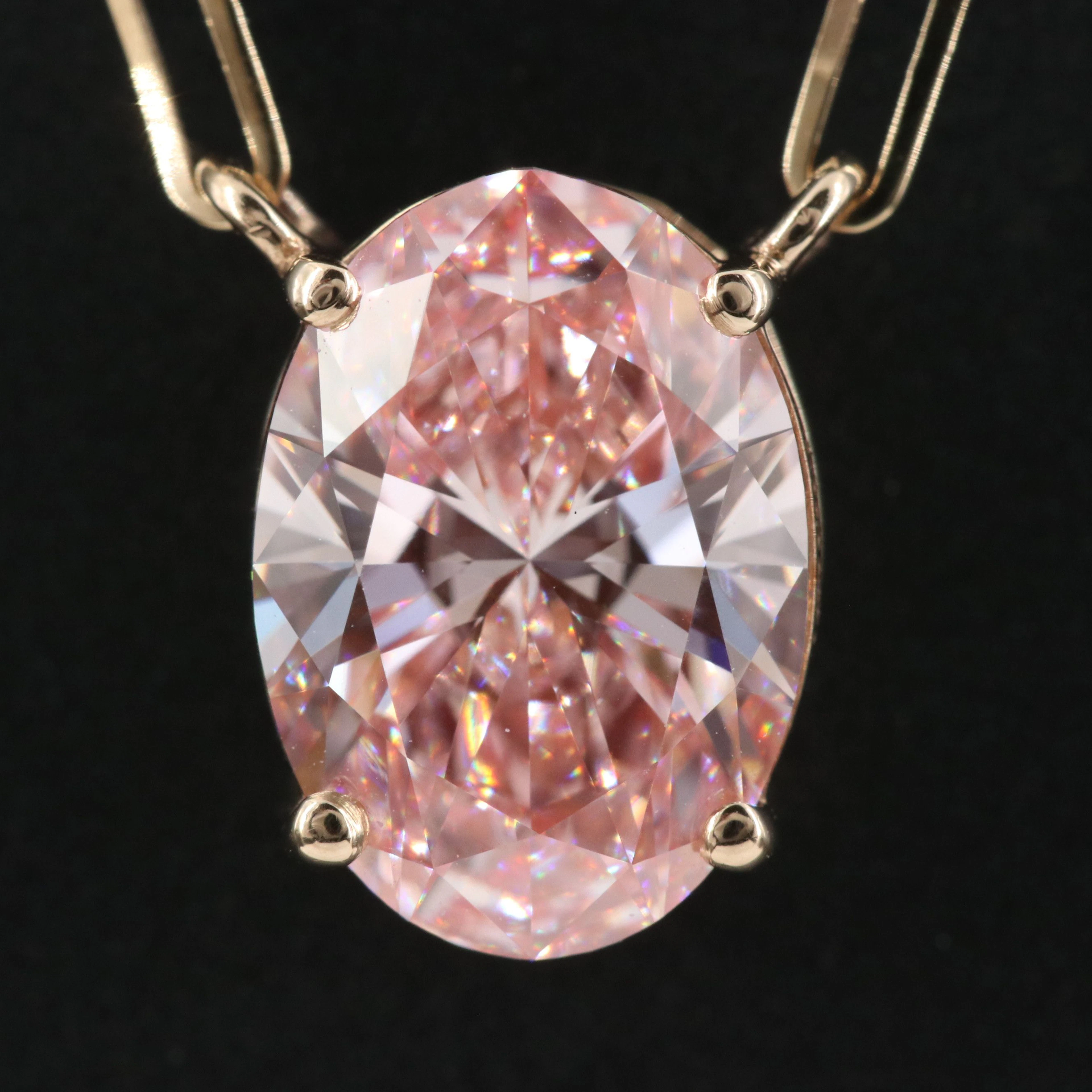 14K 2.50 CT Lab Grown Fancy Vivid Pink Diamond Necklace with IGI Report