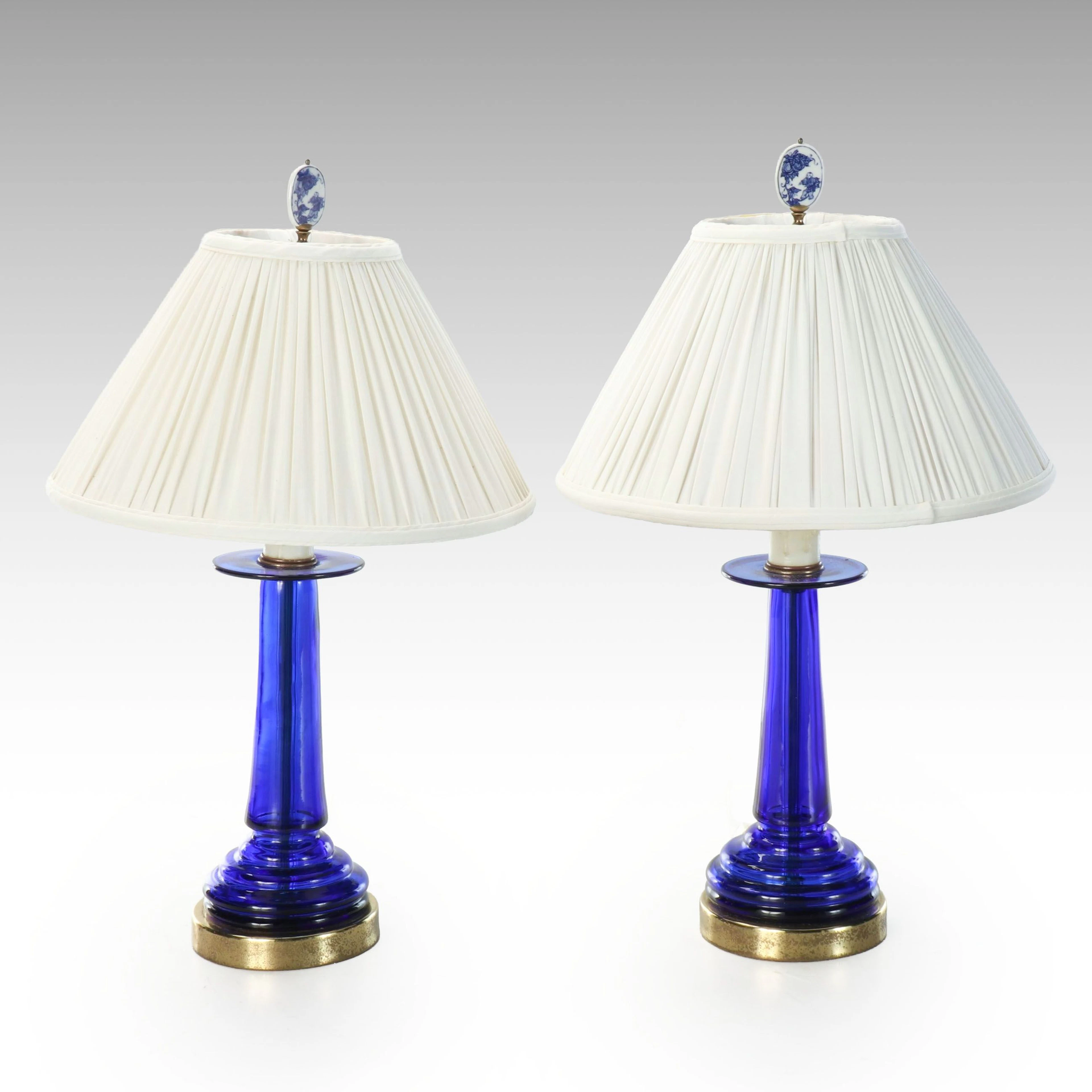 Royal Design Inc. Cobalt Glass and Brass Lamps