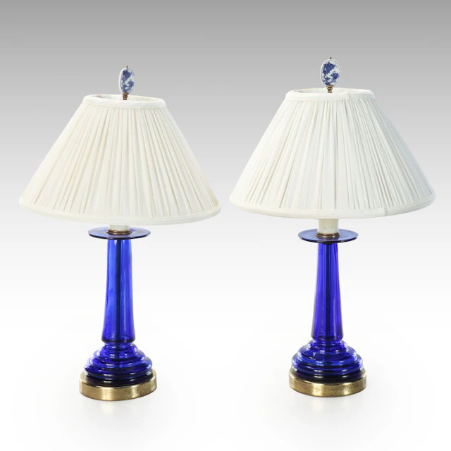 Royal Design Inc. Cobalt Glass and Brass Lamps
