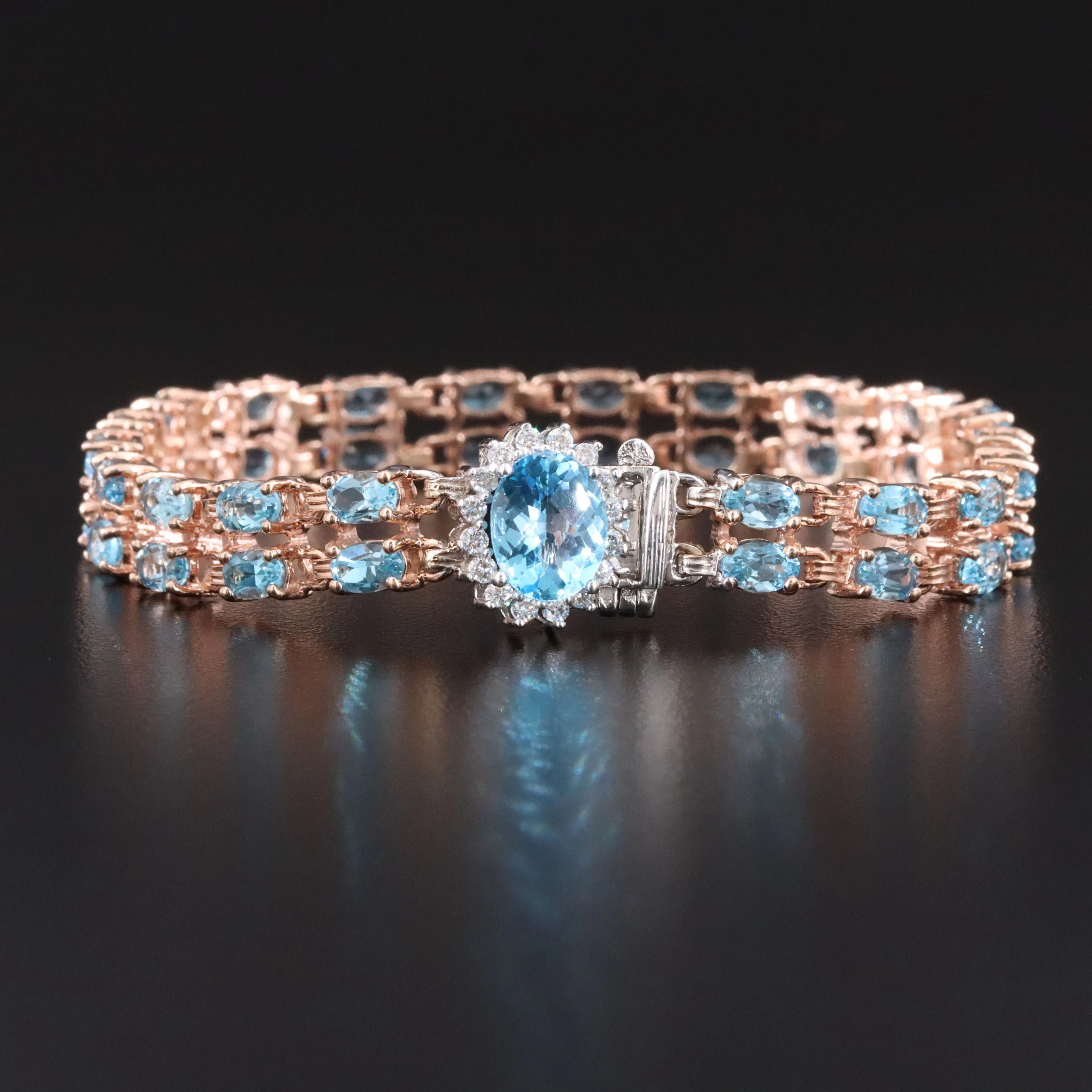 14K Swiss Blue Topaz and Diamond Two-Tone Bracelet with Rose Gold
