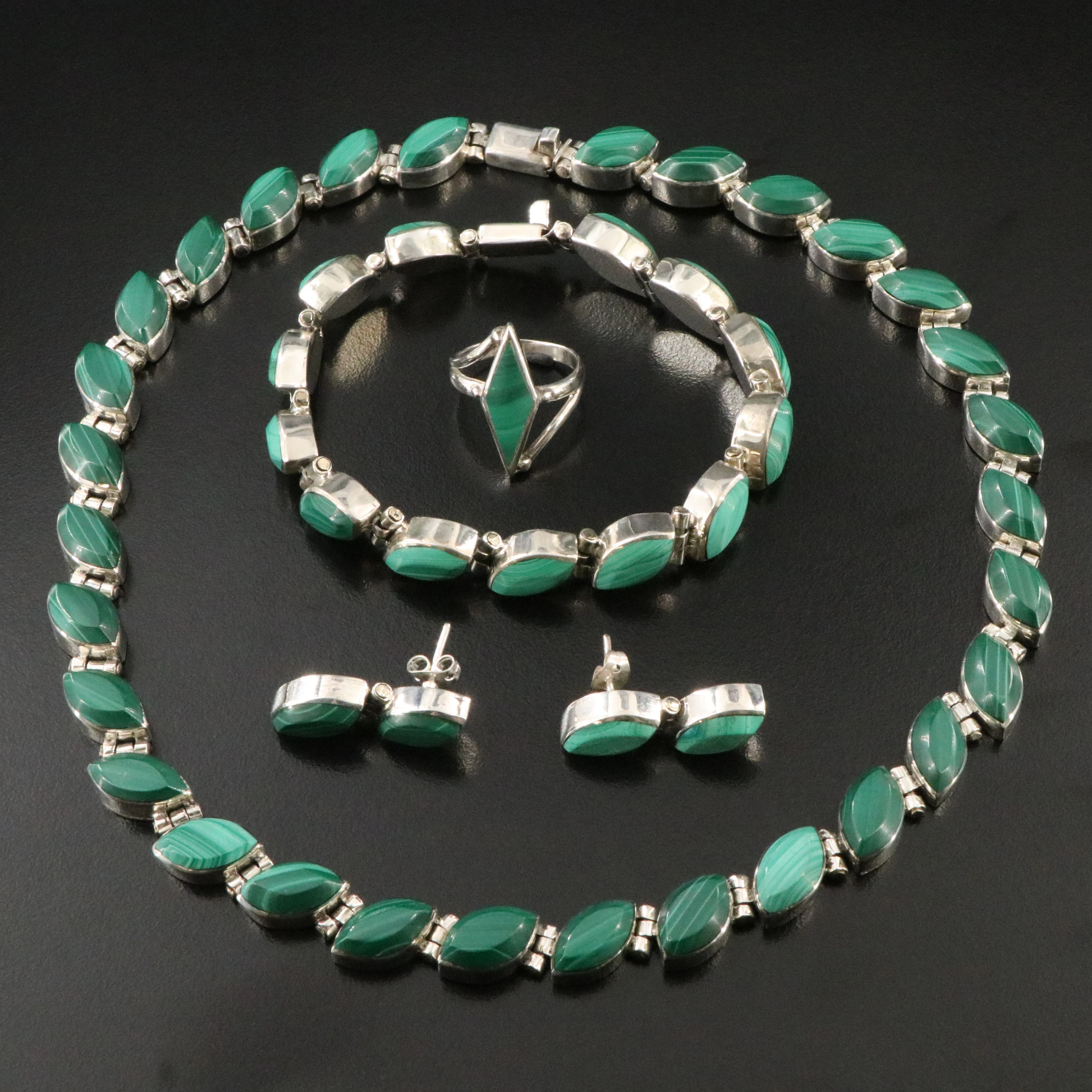 950 Silver Malachite Jewelry and Sterling Earrings
