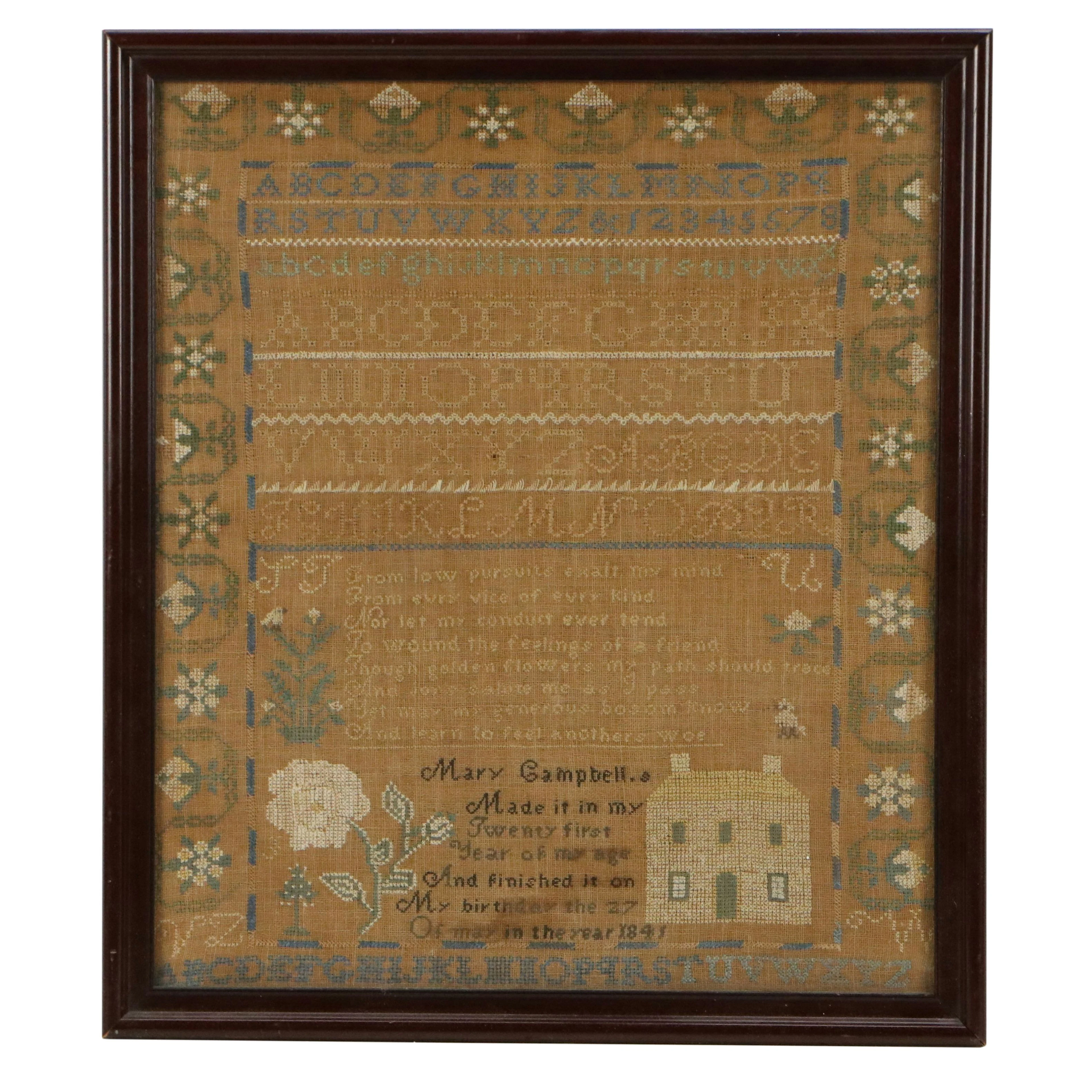 Mary Campbell Decorative Cross-Stitch Alphabet Sampler, 1841