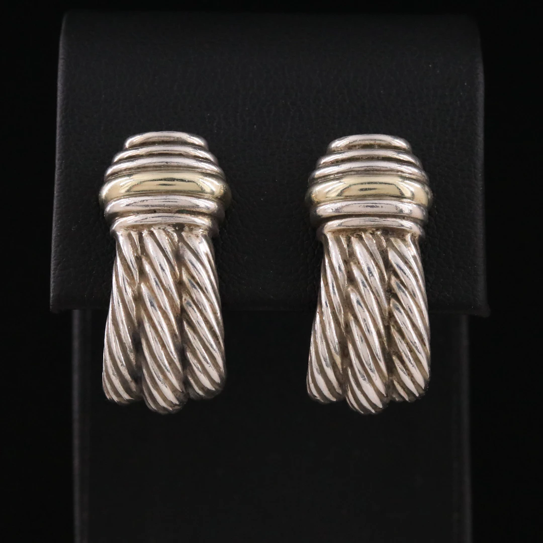 David Yurman Sterling and 14K Triple Cable Earrings