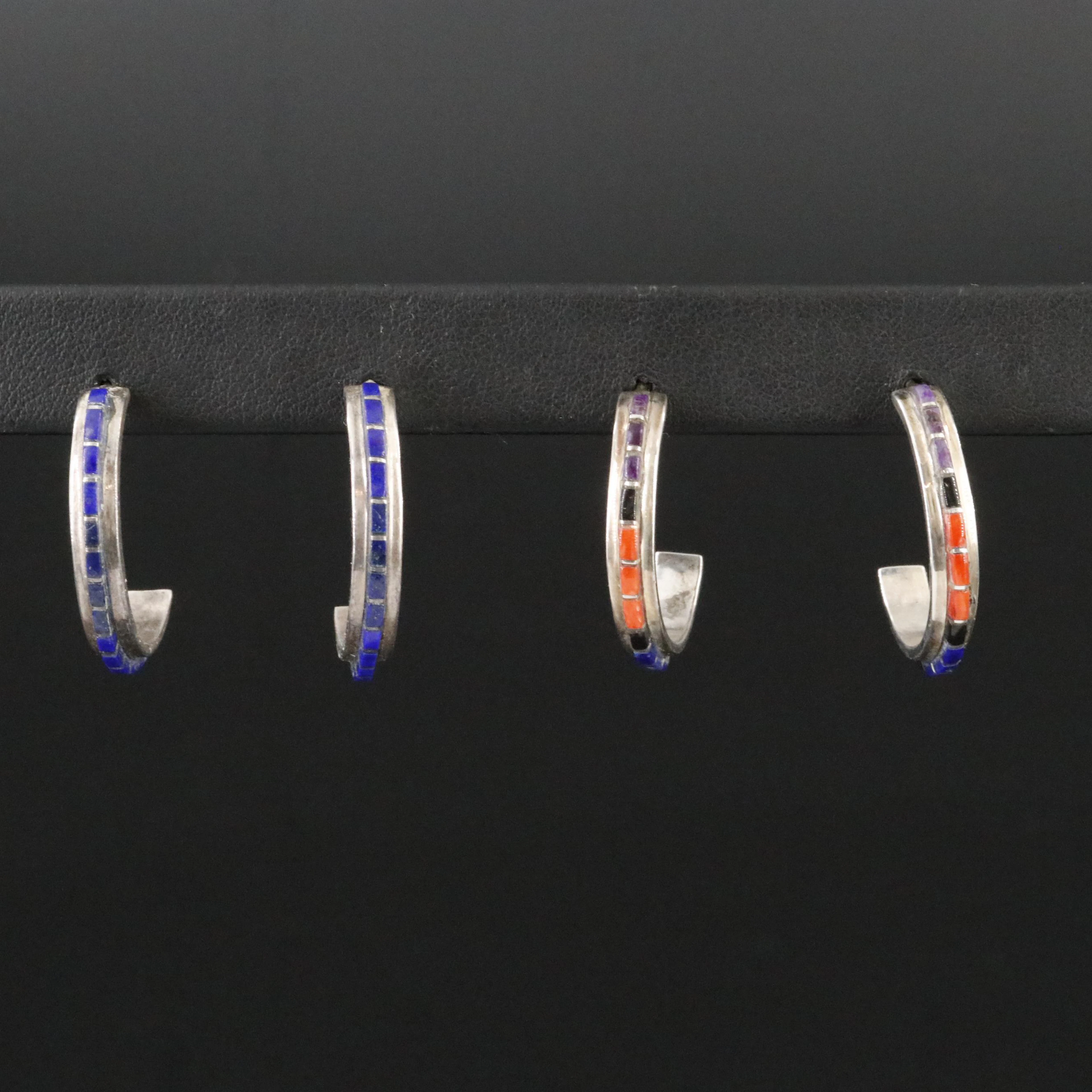 Southwestern Sterling Sodalite, Sugilite and Gemstone Half Hoop Earrings