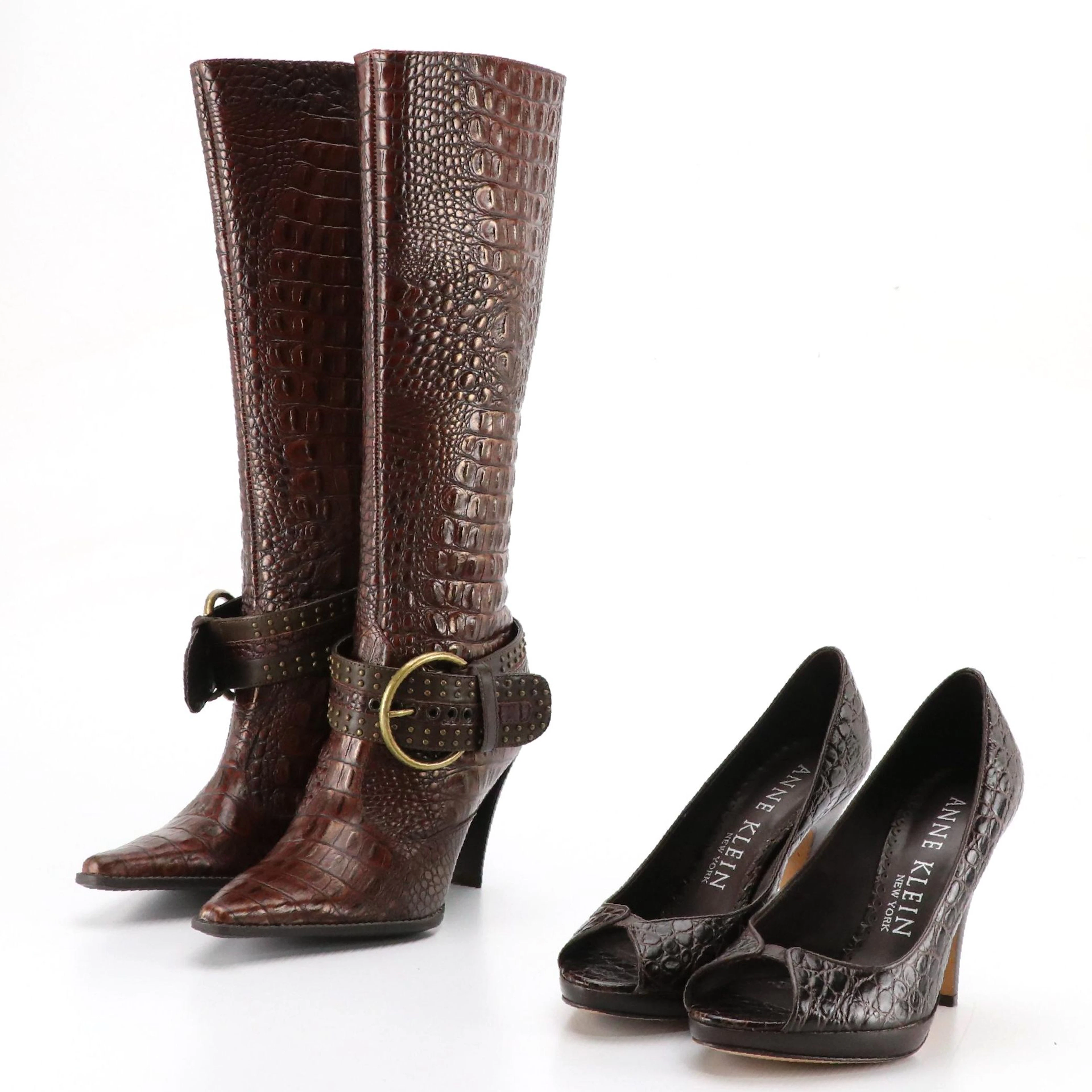 Gianni Bini 'Liza' Brown Croc Embossed Leather Boots, Anne Klein Peep-Toe Pumps