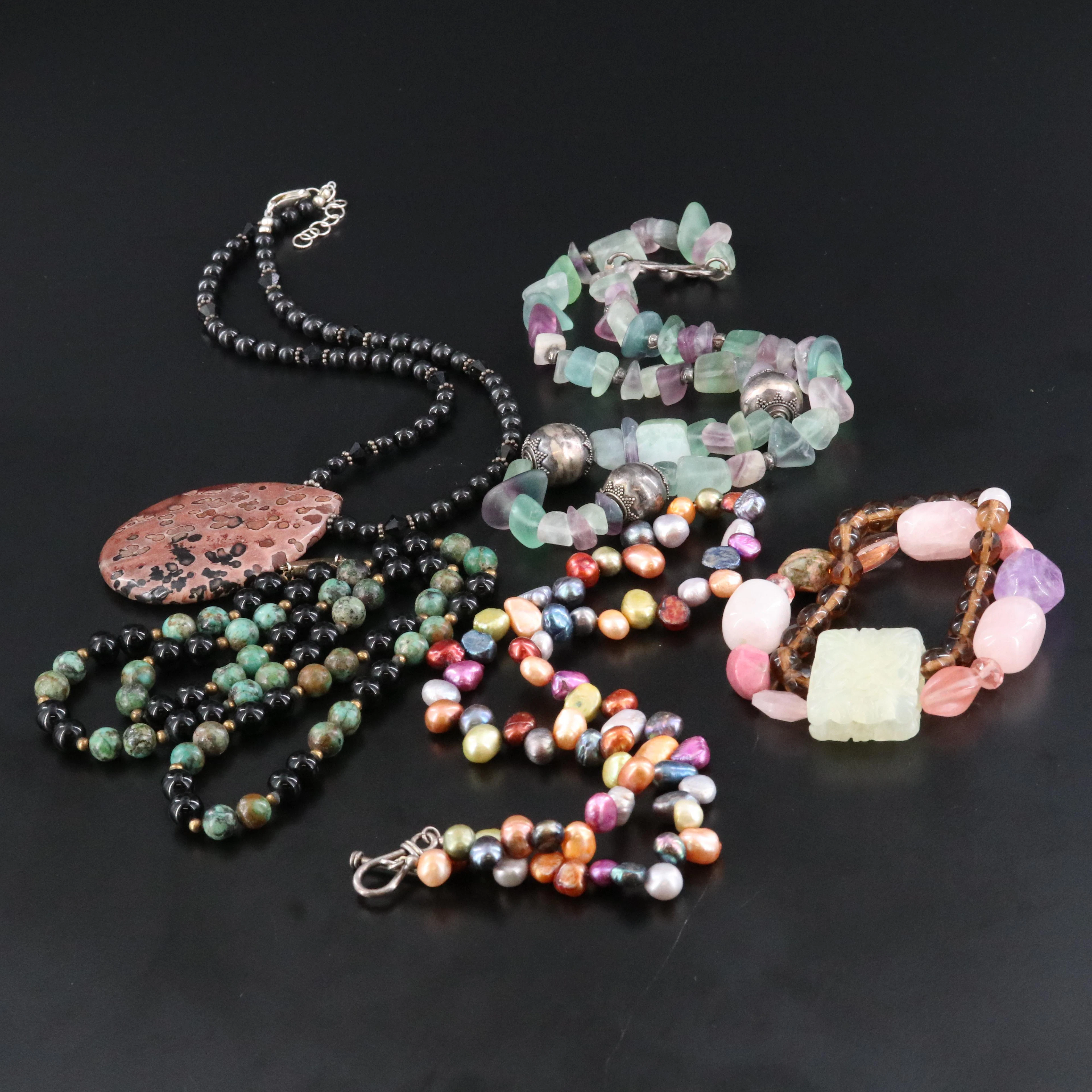 Rose Quartz, Pearl and Fluorite Featured in Necklace and Bracelet Collection