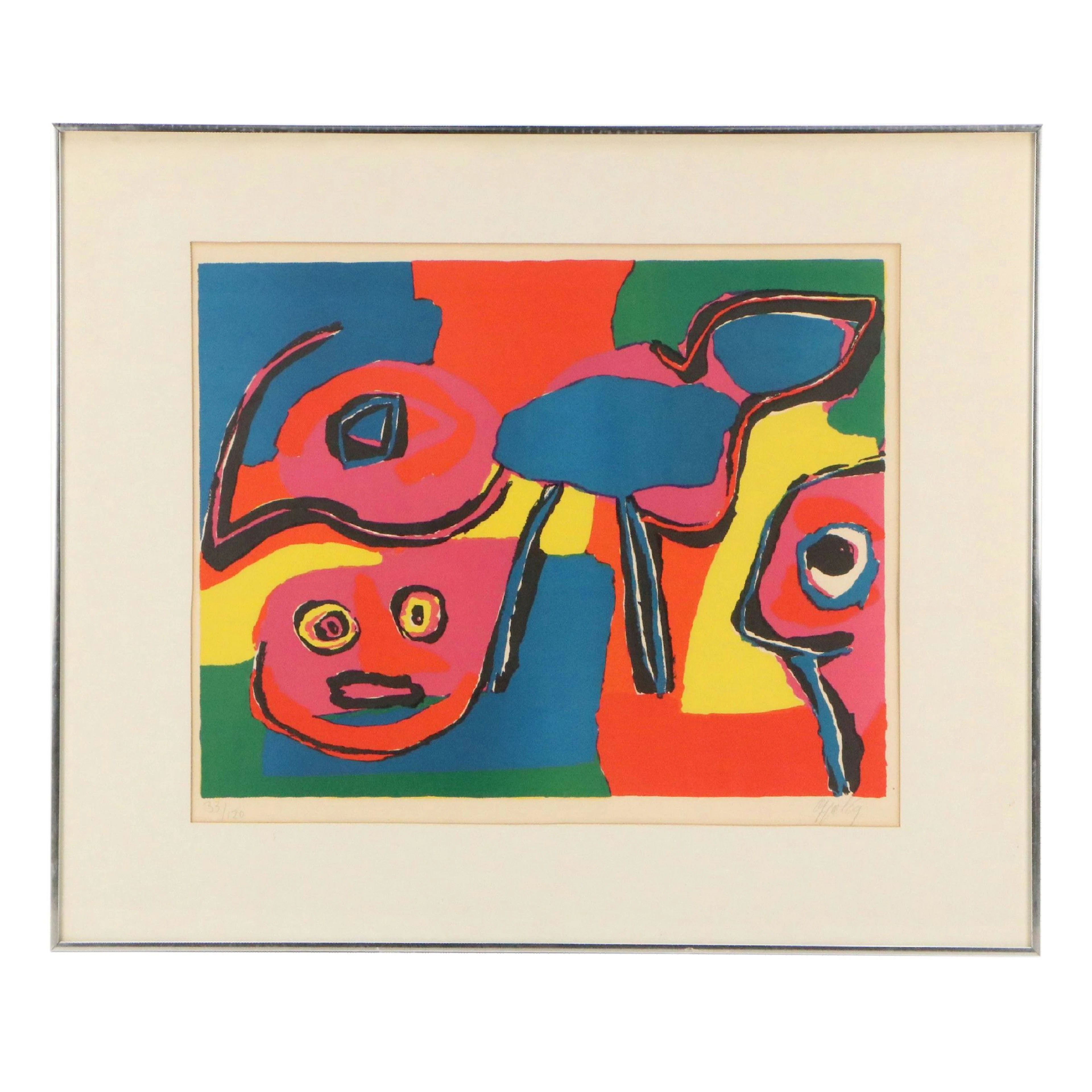 Karel Appel Color Lithograph "Composition with Two Faces," 1969