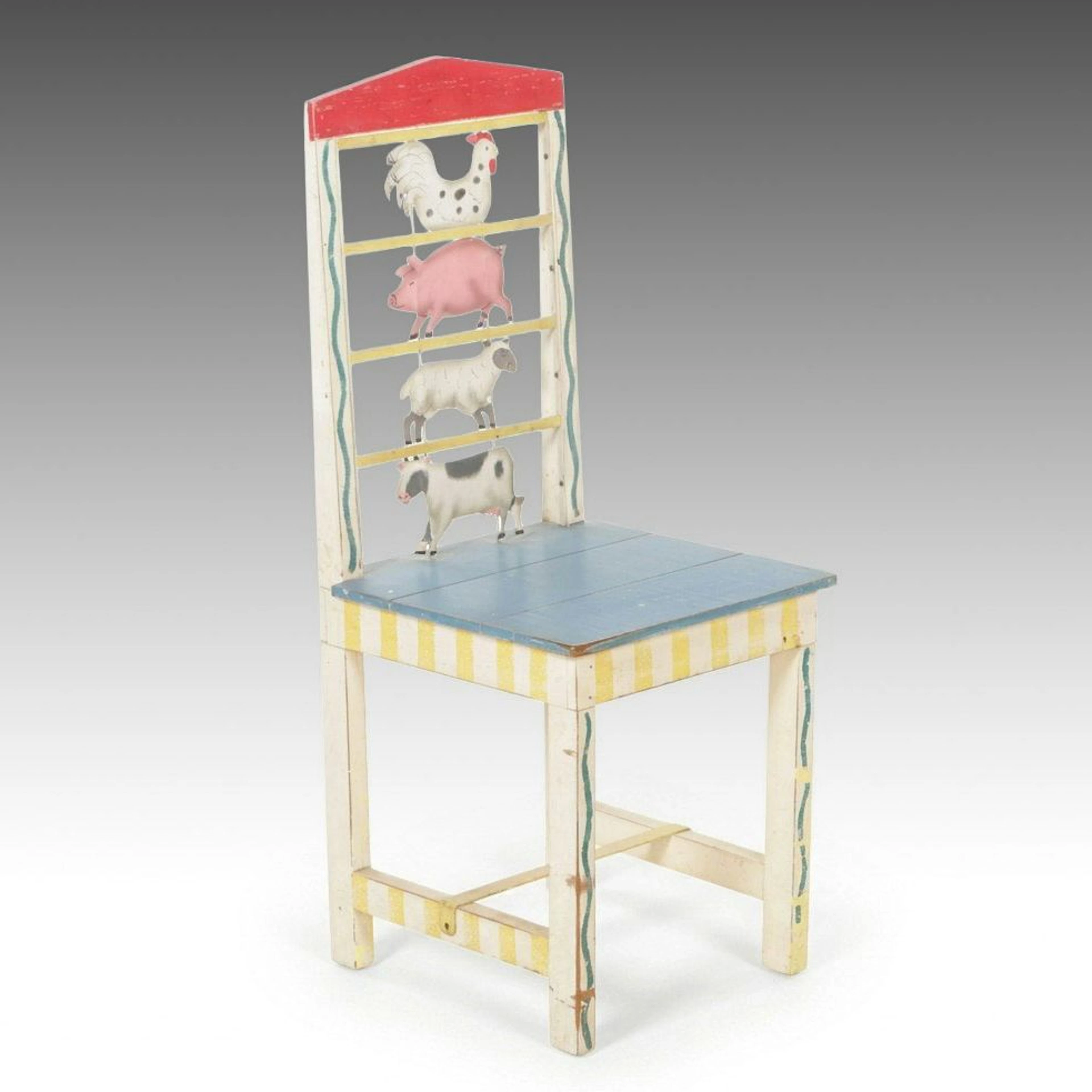 Hand-Painted Folk Art Chair with Farm Animal Motif