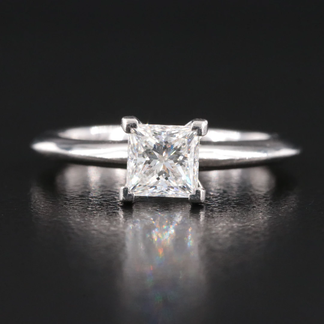 Tiffany & Co. Platinum 0.76 CT Princess Cut Diamond Solitaire Ring