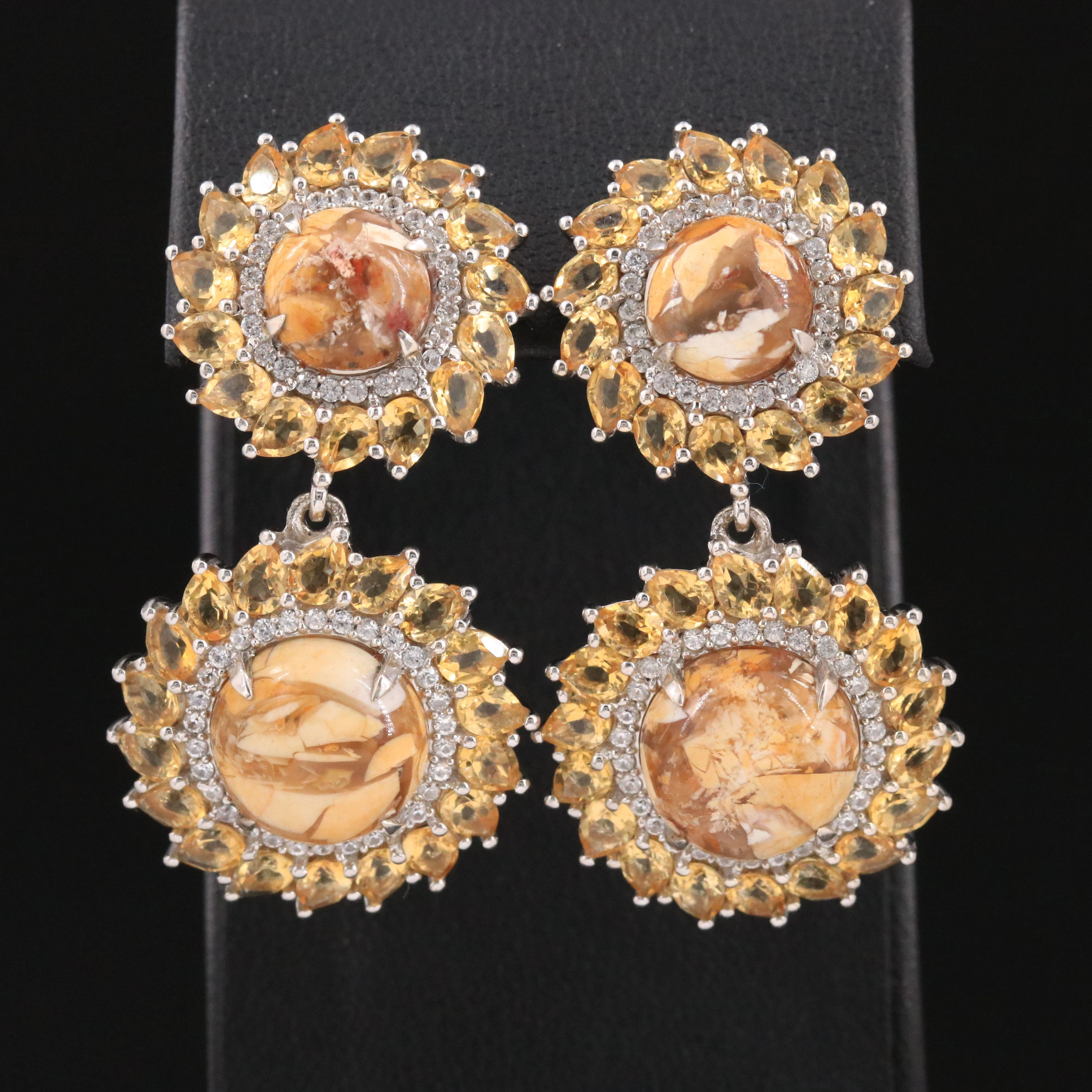 Sterling Agate, Citrine and White Zircon Earrings