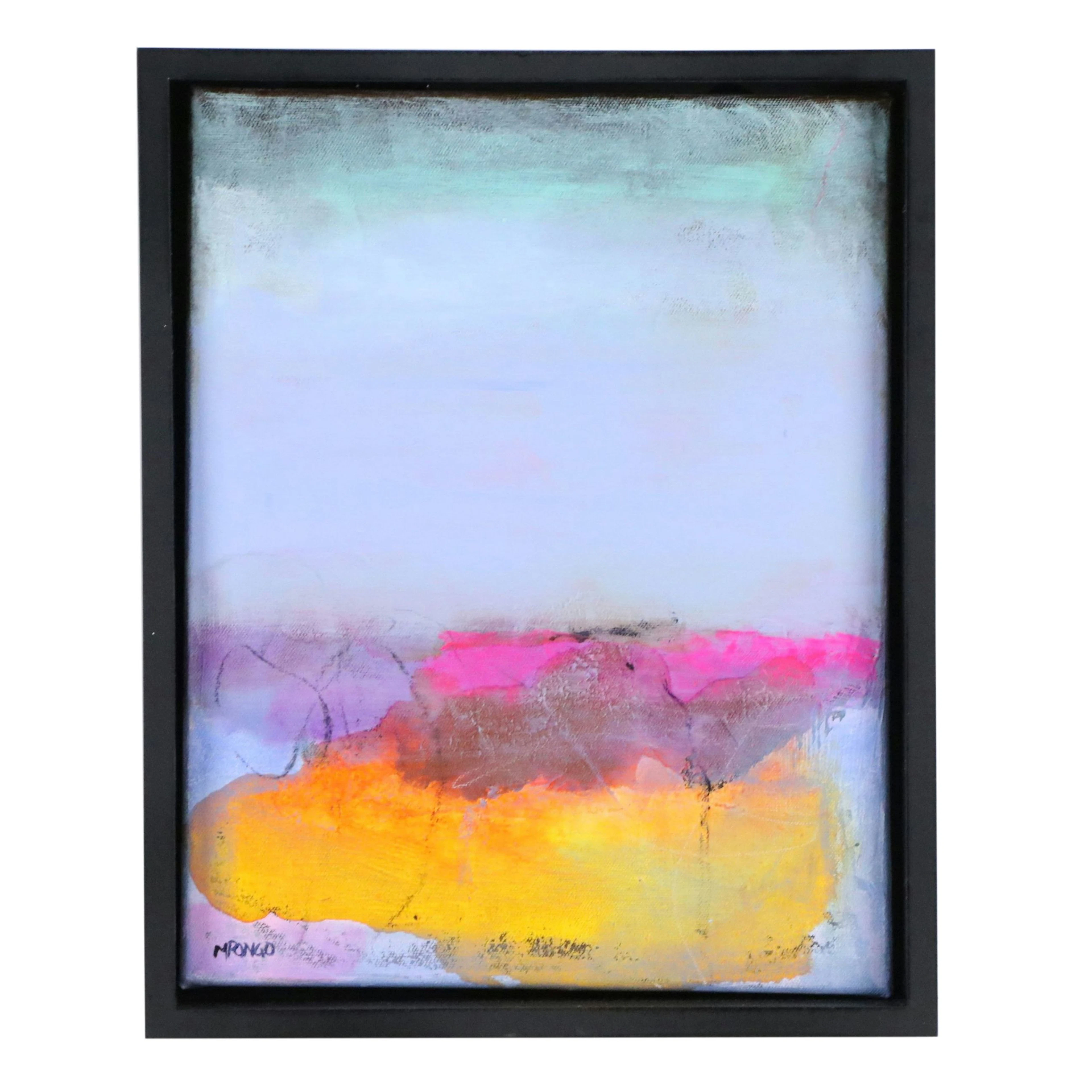 Milagros Pongo Abstract Mixed Media Painting "Golden Silence," 21st Century