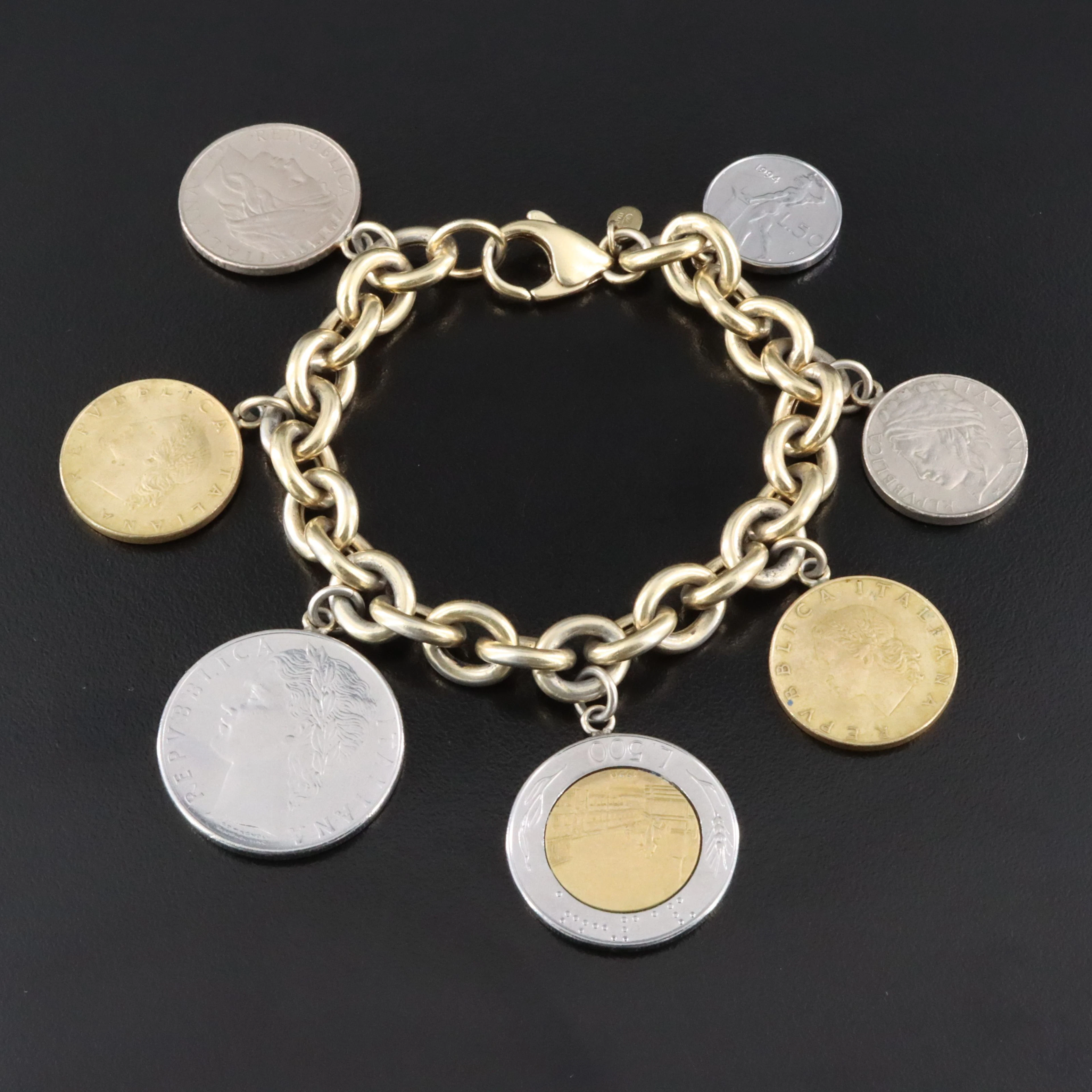 Veronese Sterling Cable Chain and Italian Coin Bracelet